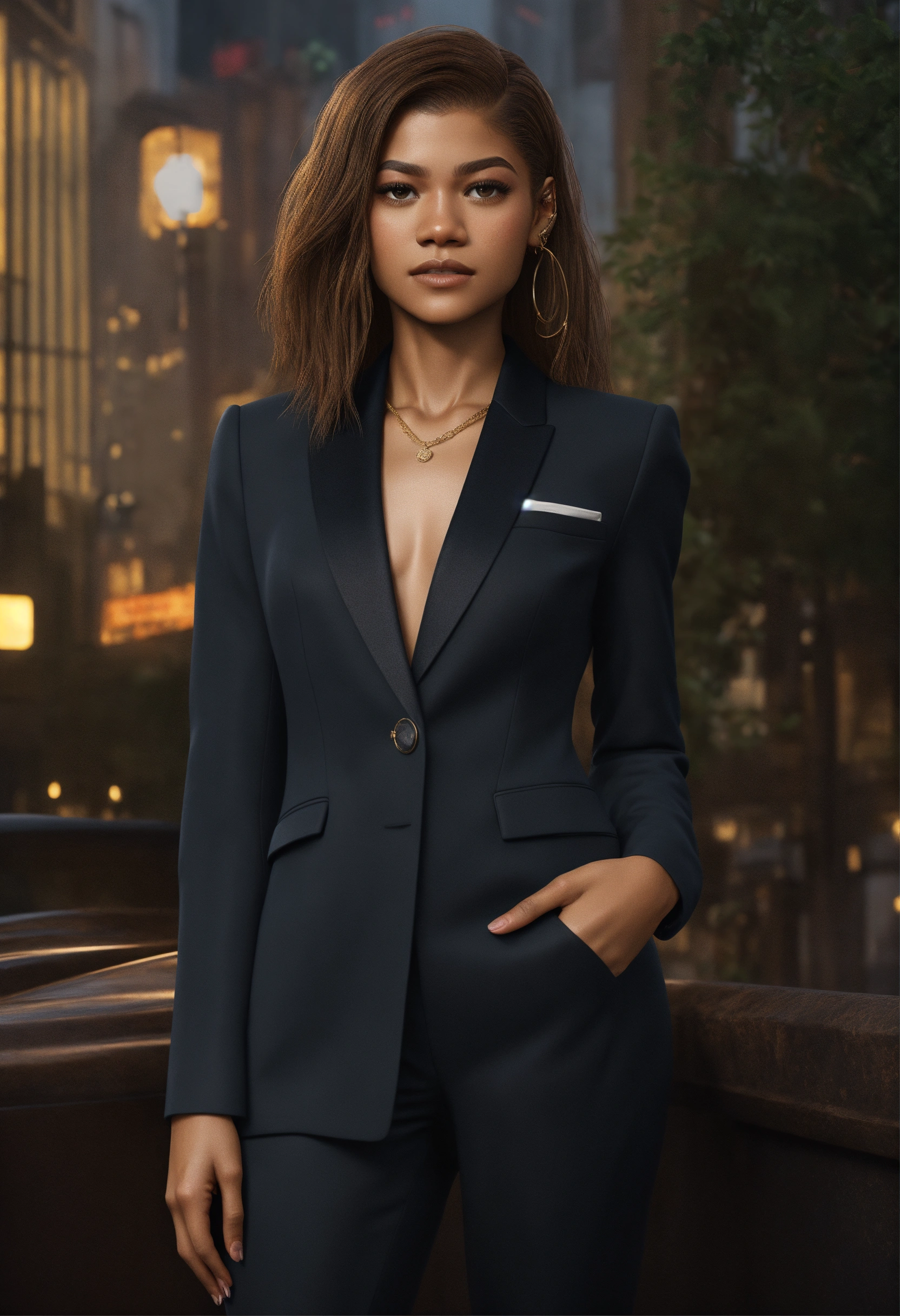 Lexica - Full body portrait, Zendaya, straight hair, black business