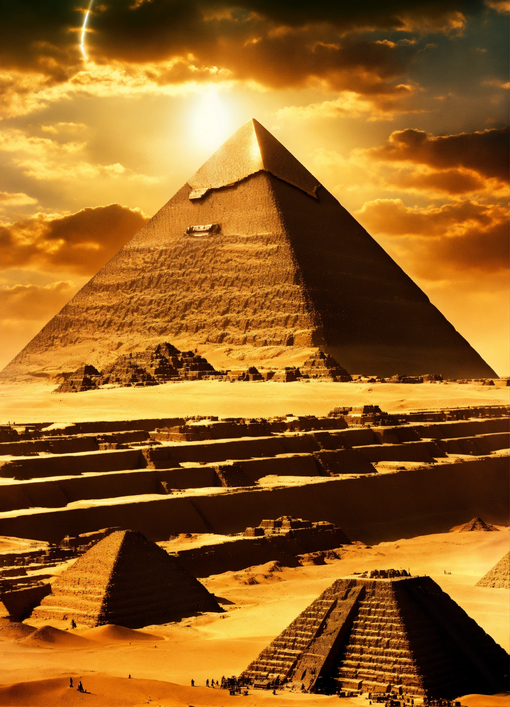 Lexica - Aliens building the great pyramid , historic paint