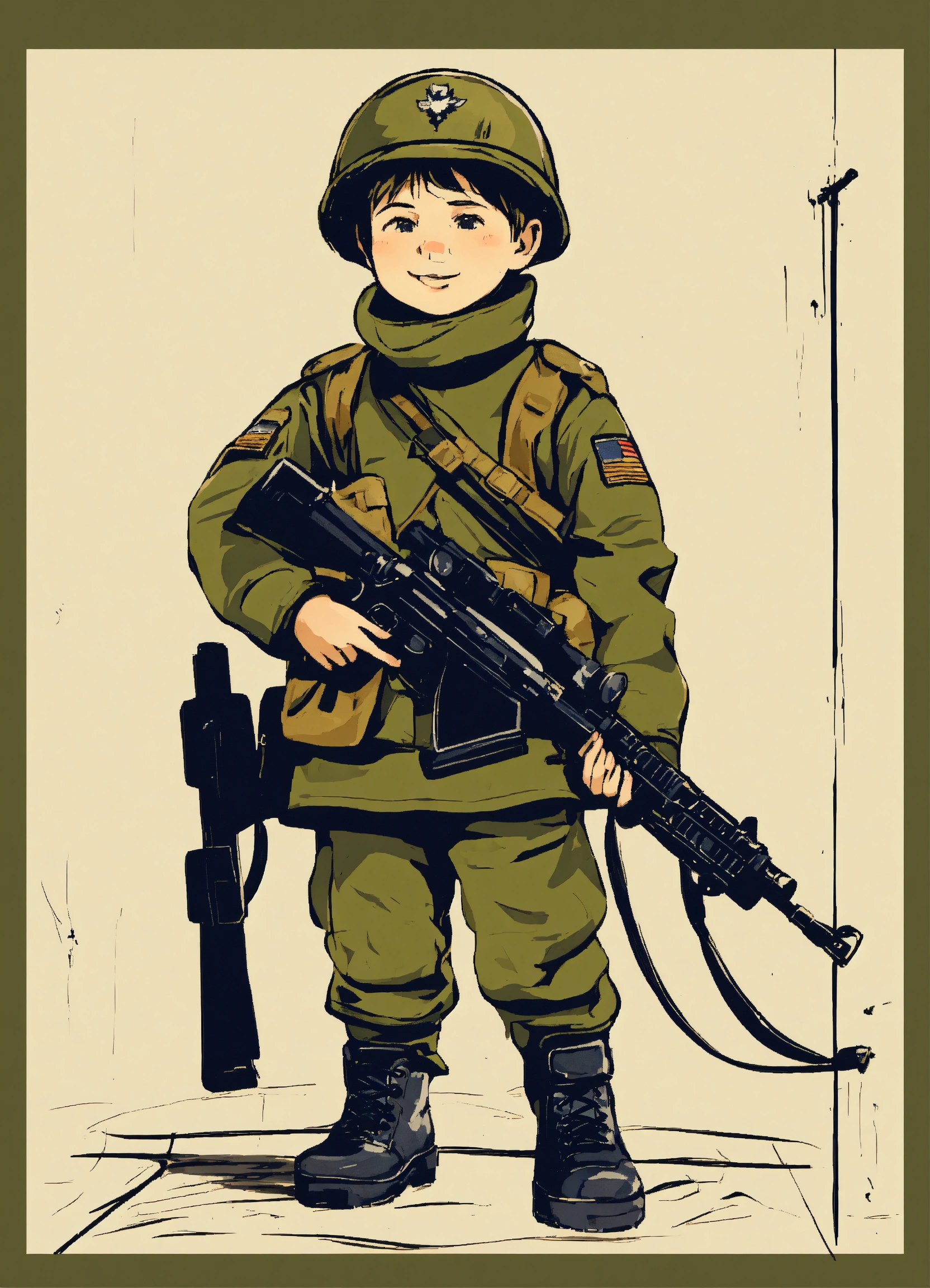 Lexica - Illustration in simple lines cute little boy soldier