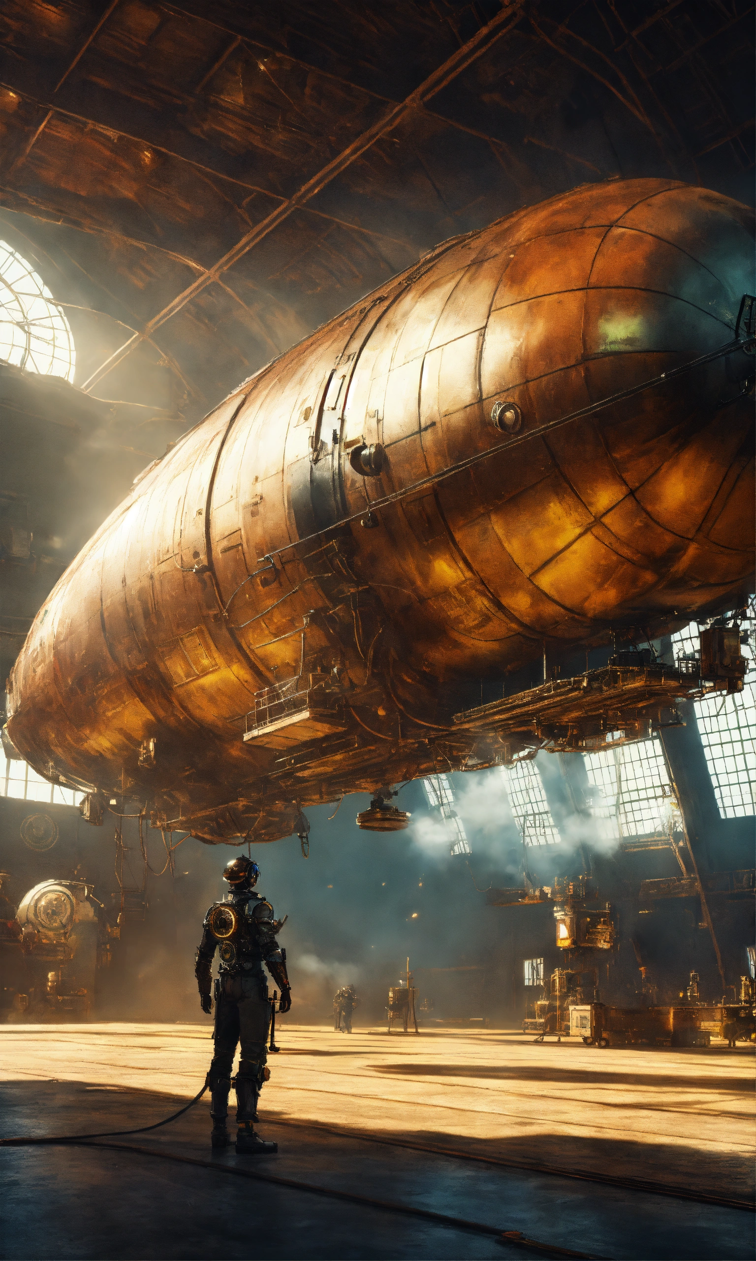 Lexica - Clockwork cyborg, distant shot, 8k resolution, in a Zeppelin ...