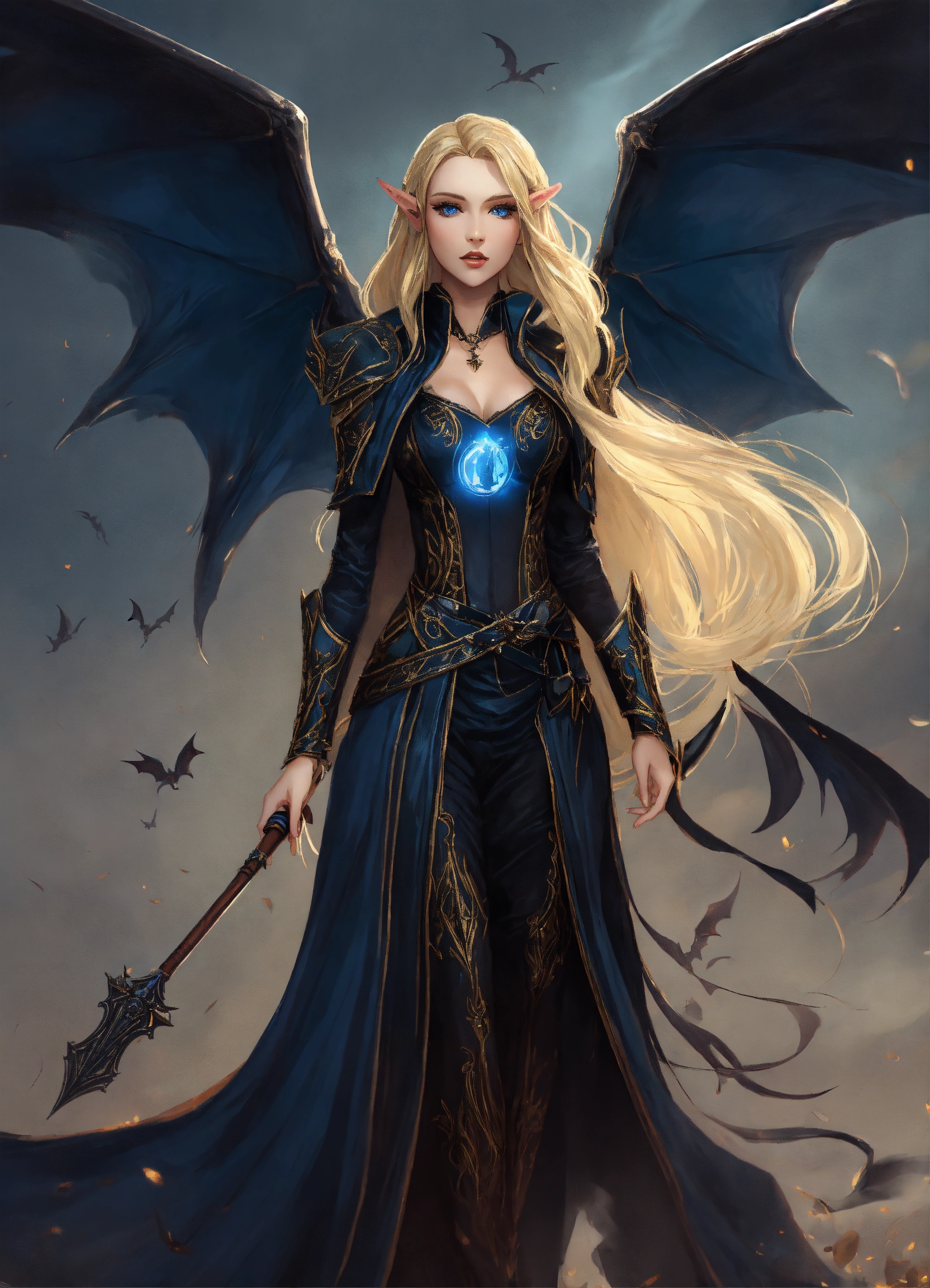 Lexica - A full body image of a high elf with long blonde hair and blue ...