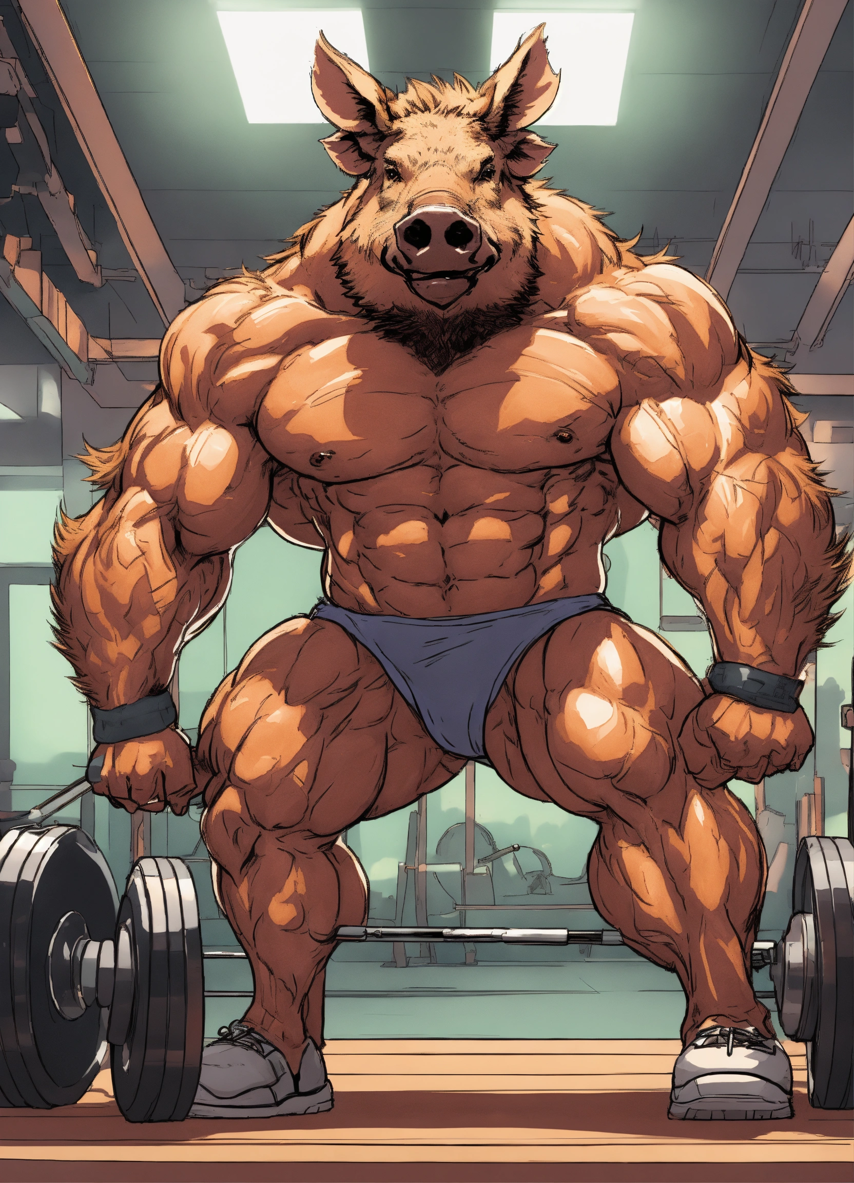 Lexica - A wild boar doing bodybuilding, amazing high tech fitness room ...