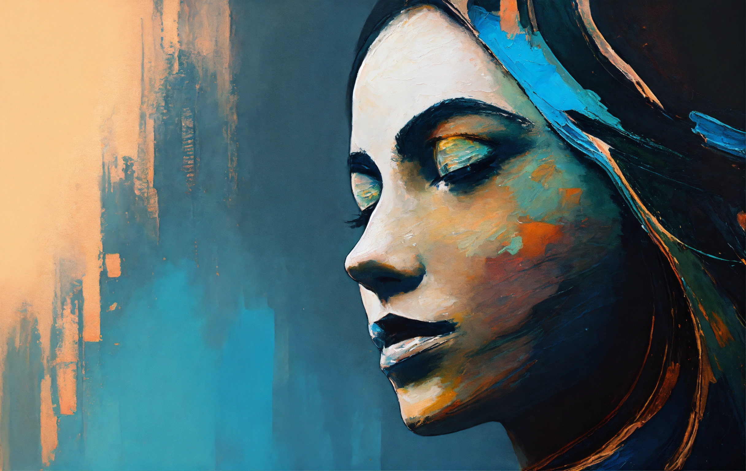 Lexica - Abstract and minimalist oil painting of woman in a mysterious ...