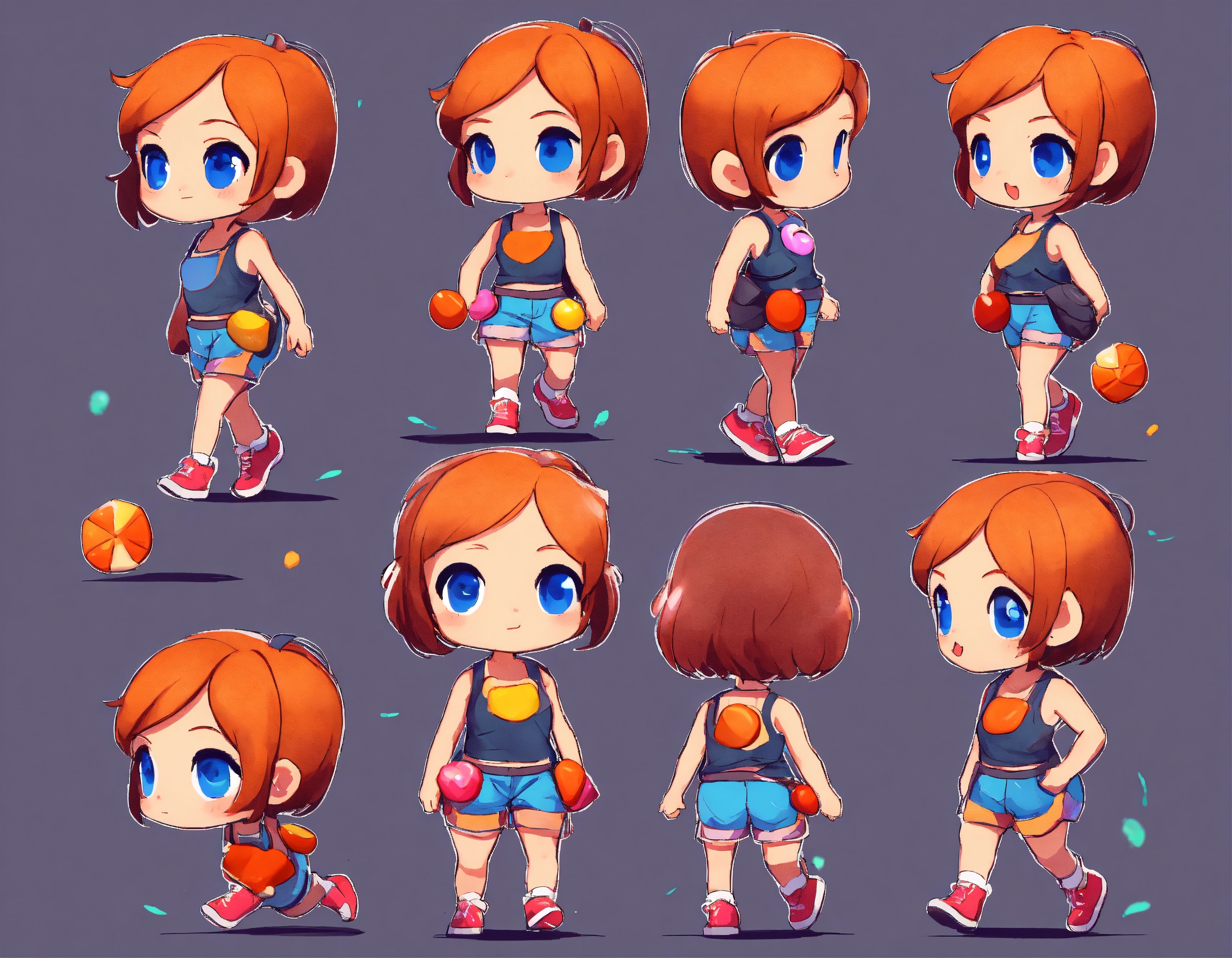 Lexica - Short haired girl wearing tank top and shorts, walking, game ...