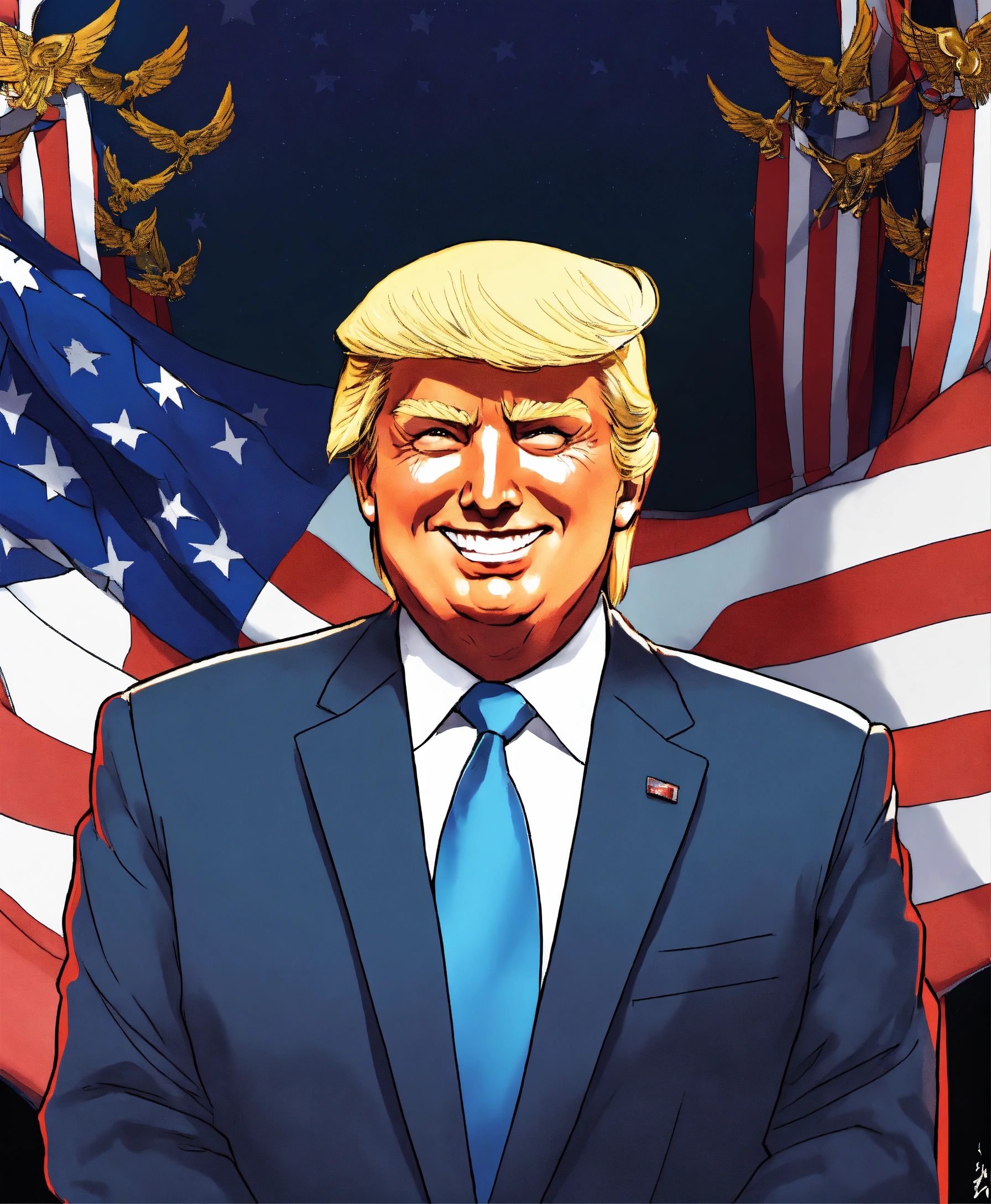 Lexica - President Trump with little smile, manga Anime