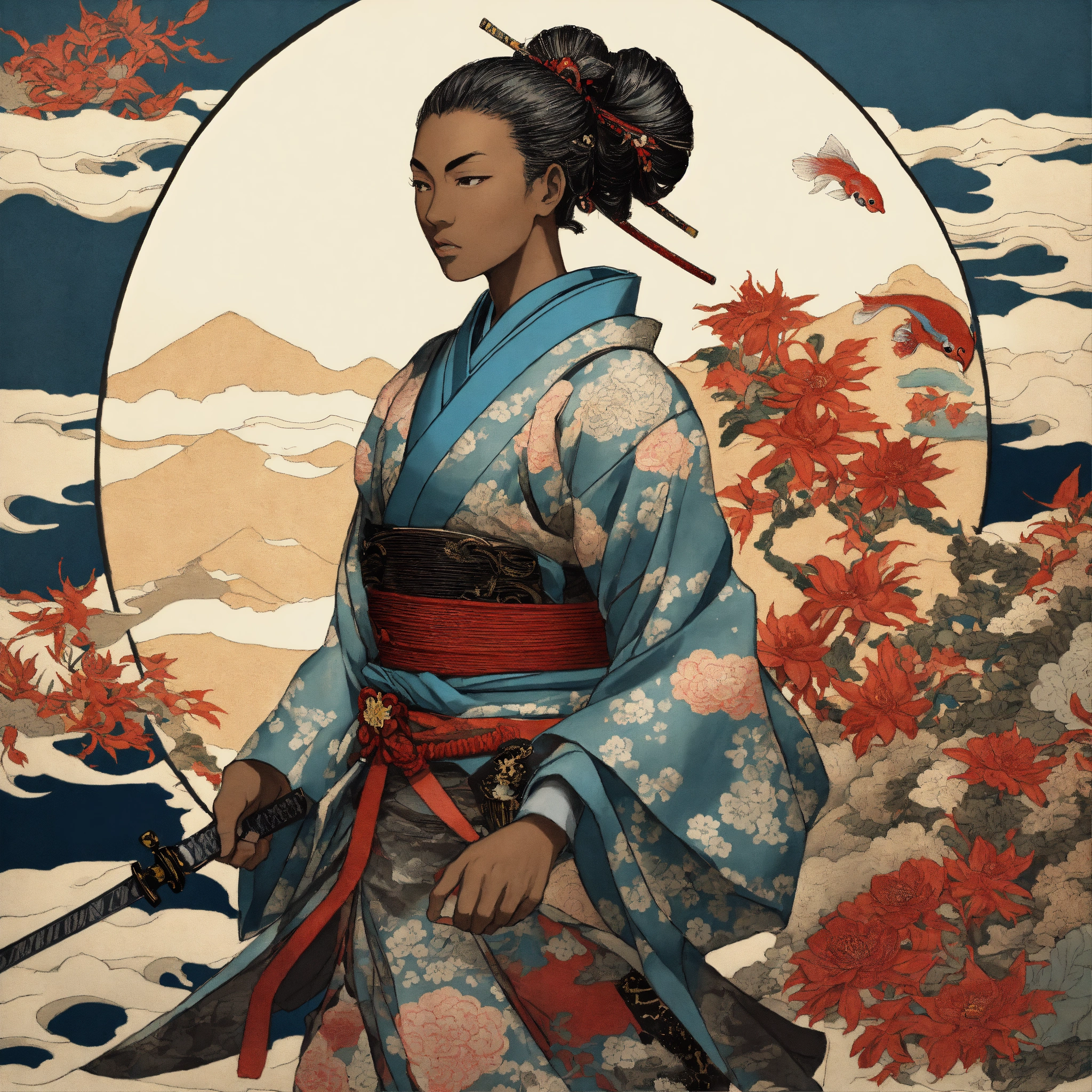 Lexica - There is a black girl with a sword on a white background ...