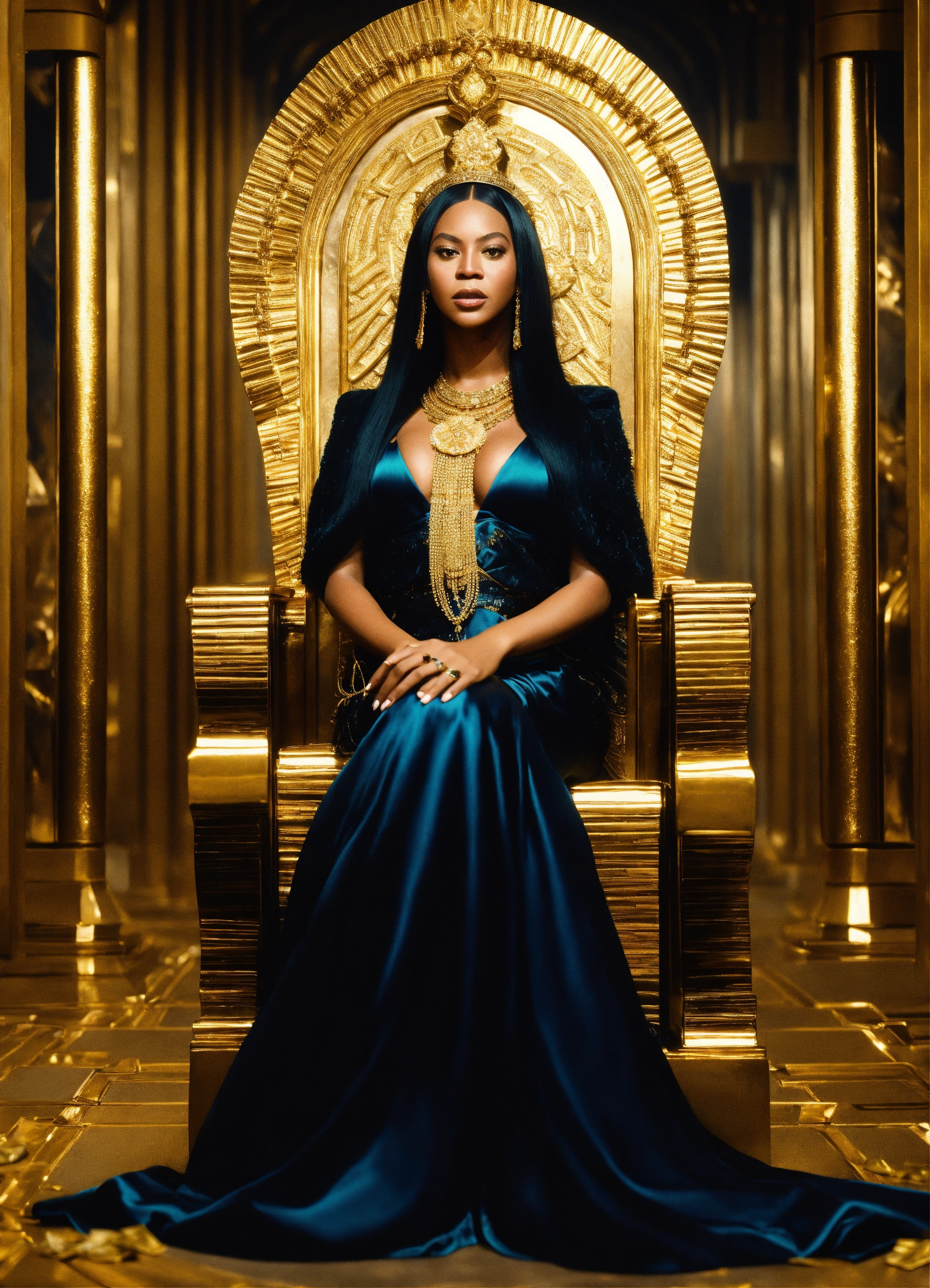Lexica - Beyoncé as a goddess on a throne, long shiny straight black ...