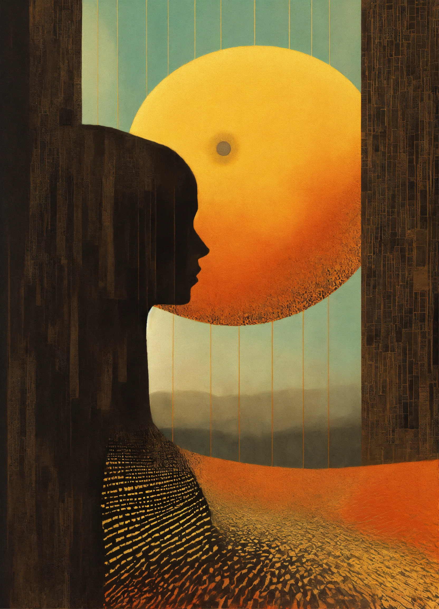 Lexica - Sun profile + Halftone pattern + editorial illustration of the ...