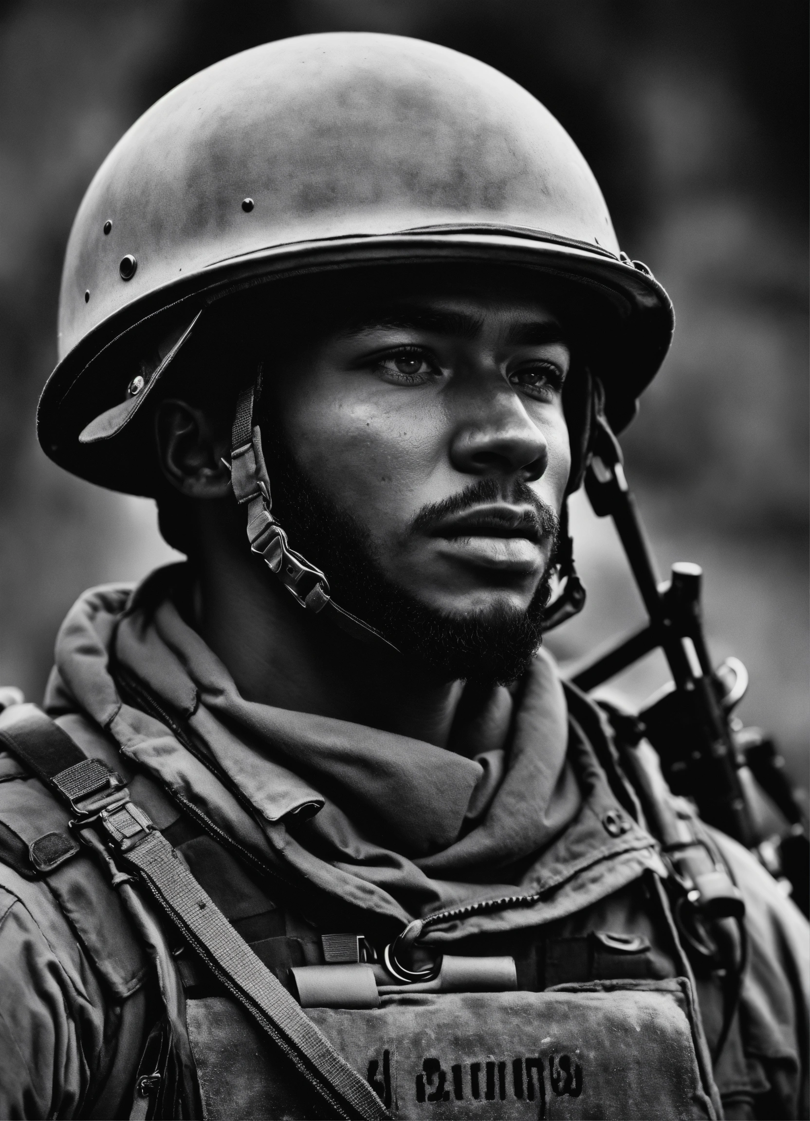 Lexica - A black and white illustration of a masculine soldier