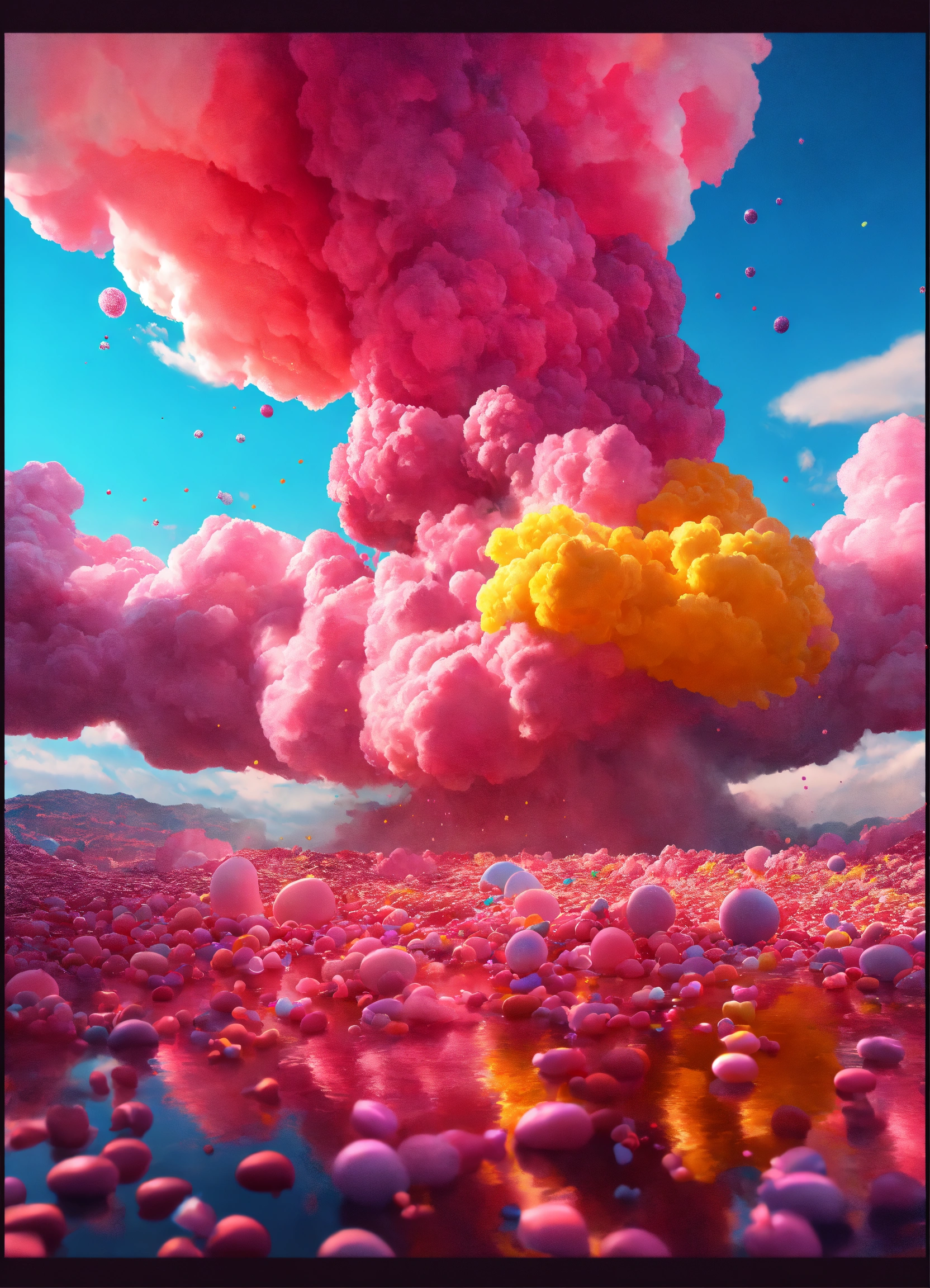 Lexica - A nuclear explosion , made out of cotton candy clouds ,paint ...