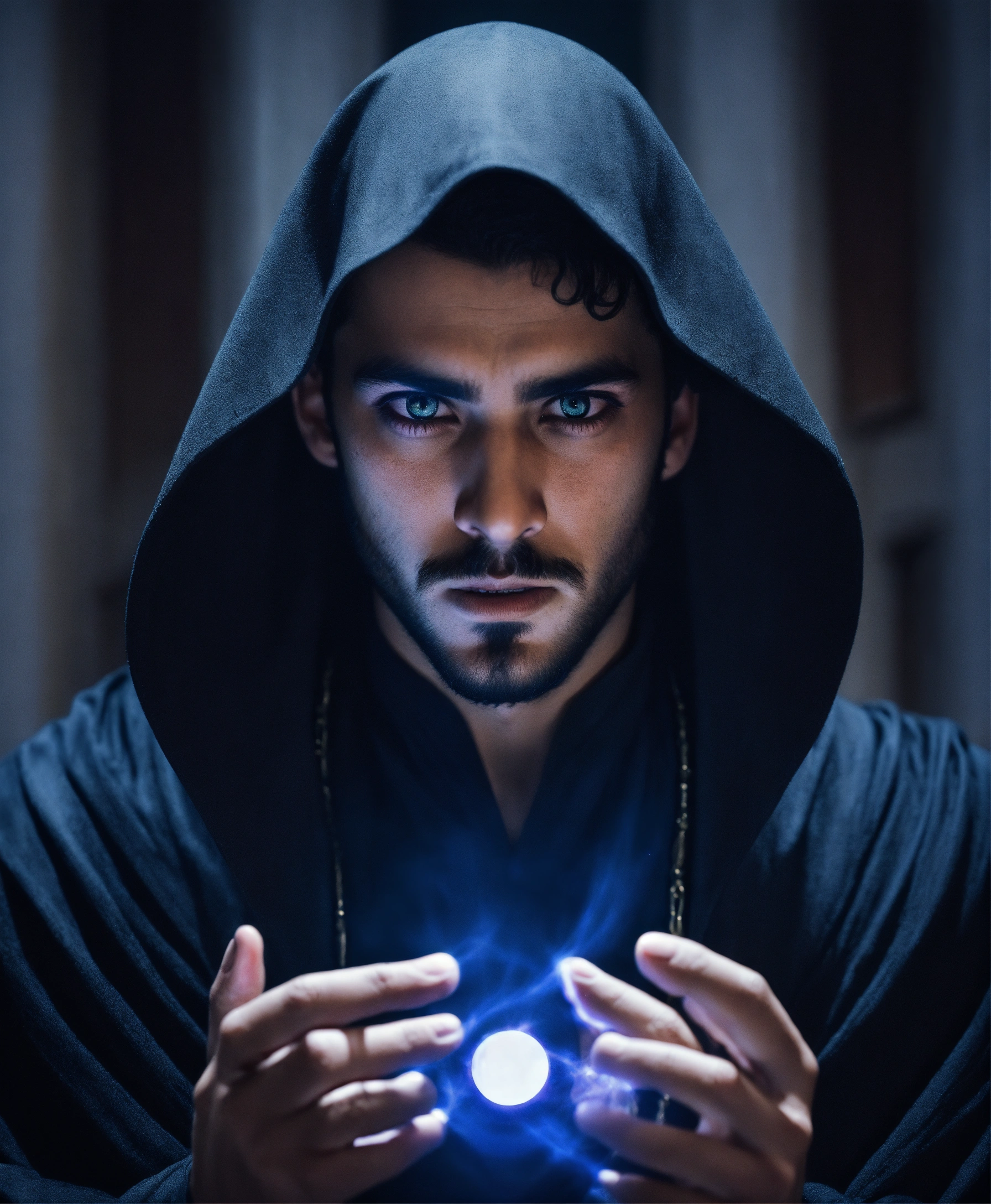 Lexica - Dramatic headshot of a young handsome, wicked Arabic sorcerer ...