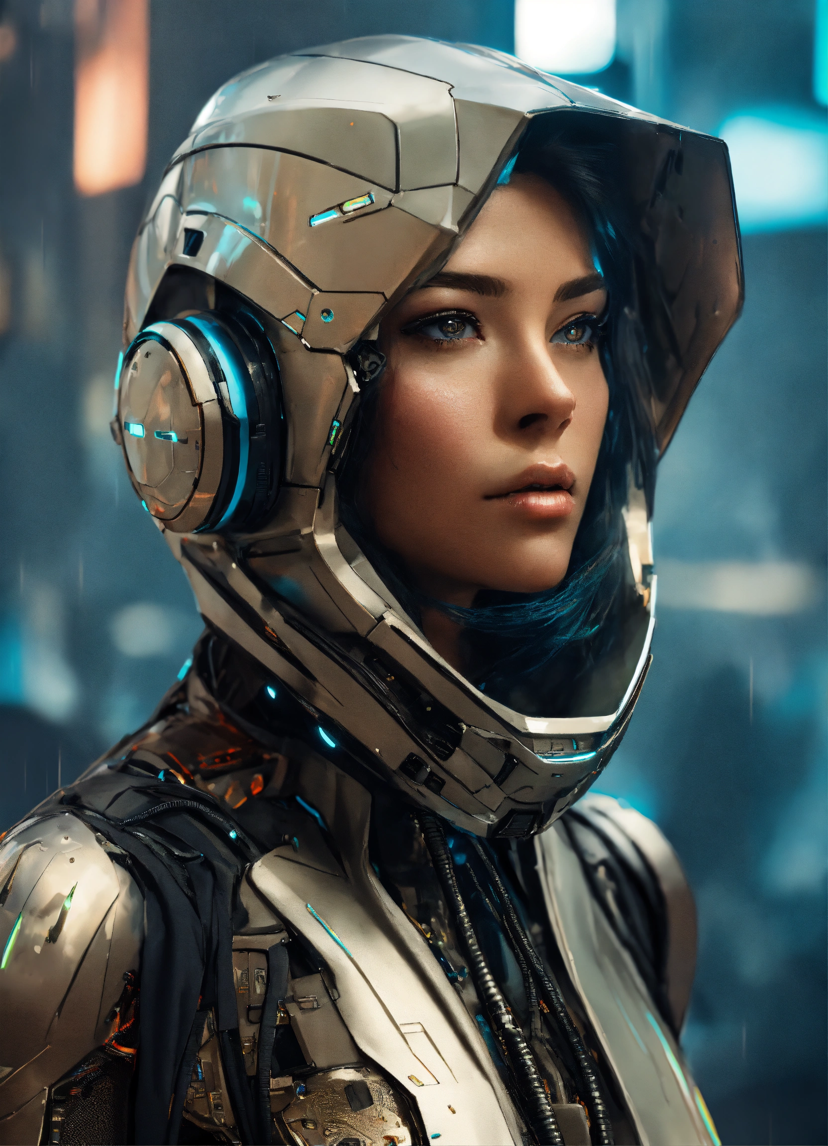 Lexica - A strong technological humanoid women hood expression more ...