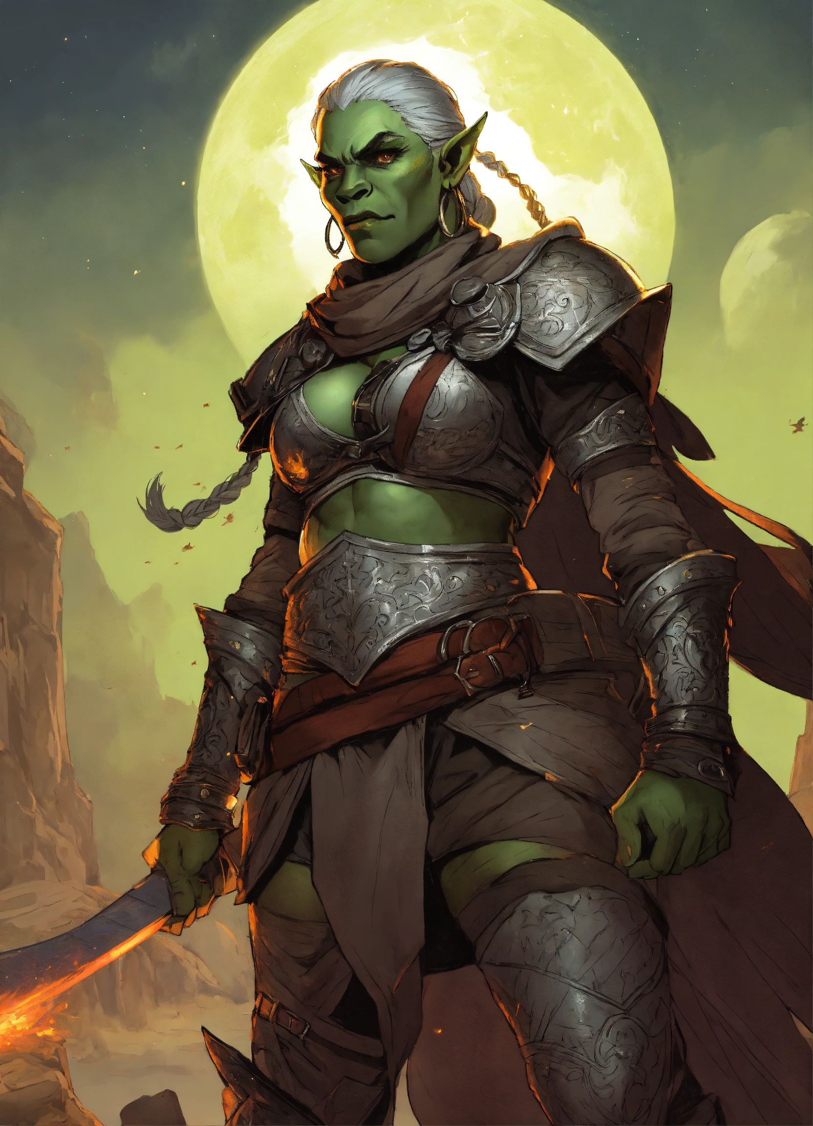 Lexica - Full body image, Grey-skinned, female Orc, magic, celestial ...