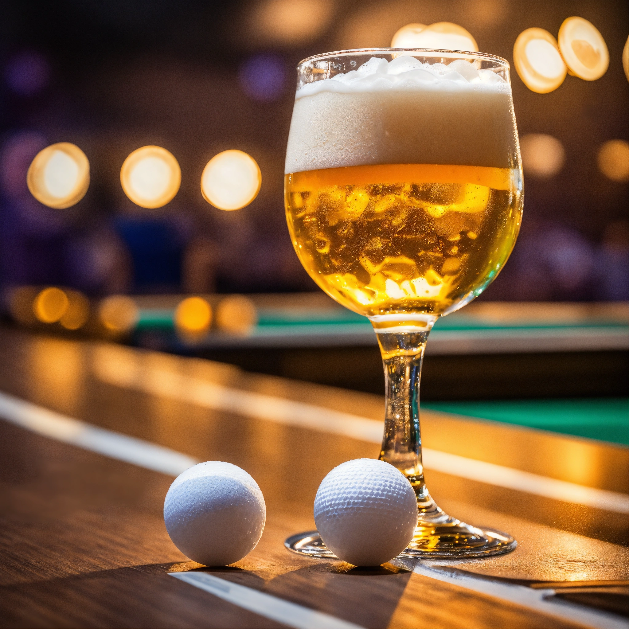 Lexica - A close look of a cup filled with beer, a ping pong ball is in ...