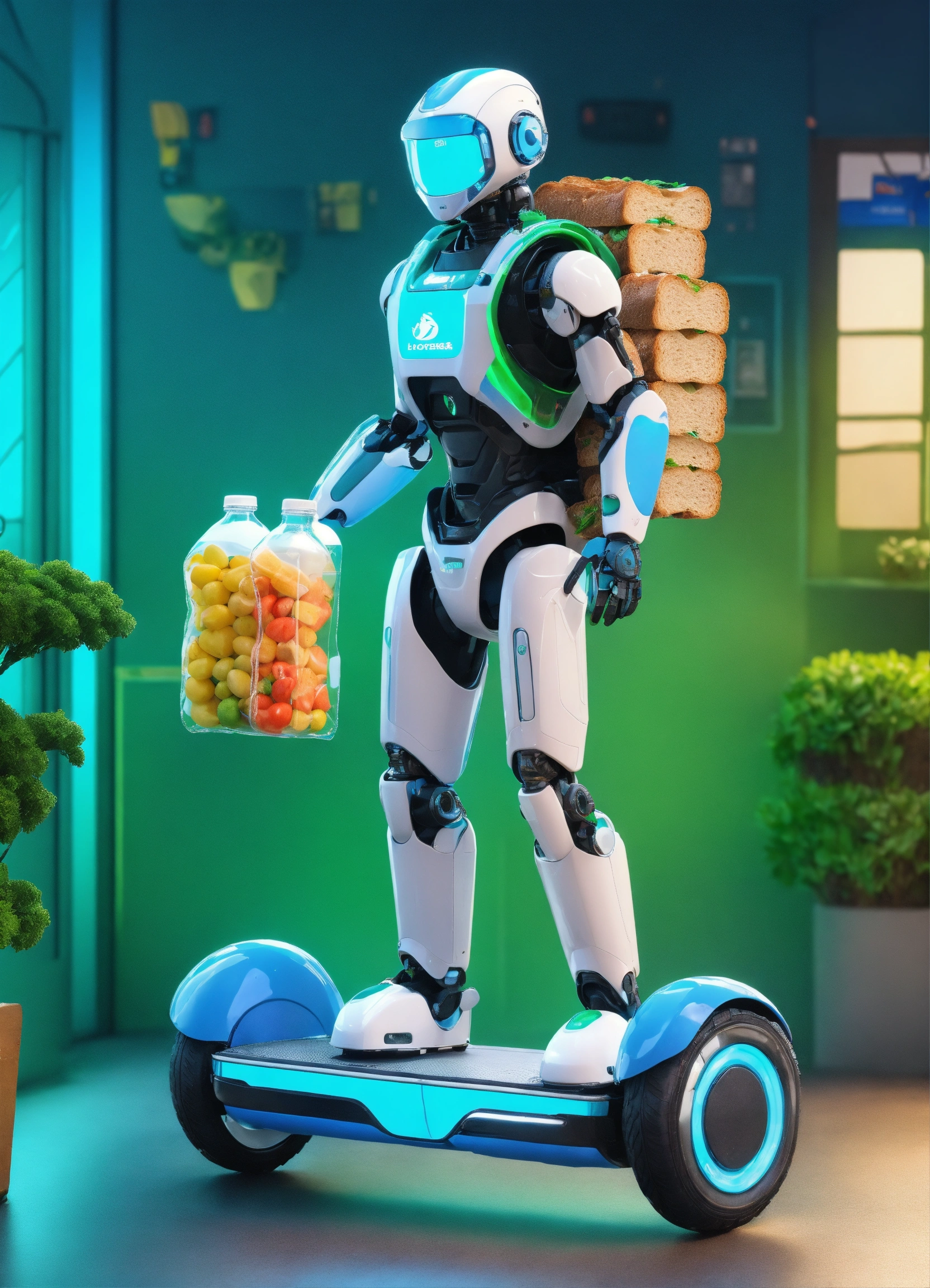 Lexica - A passionate male robot on hoverboard, realistic man face ...