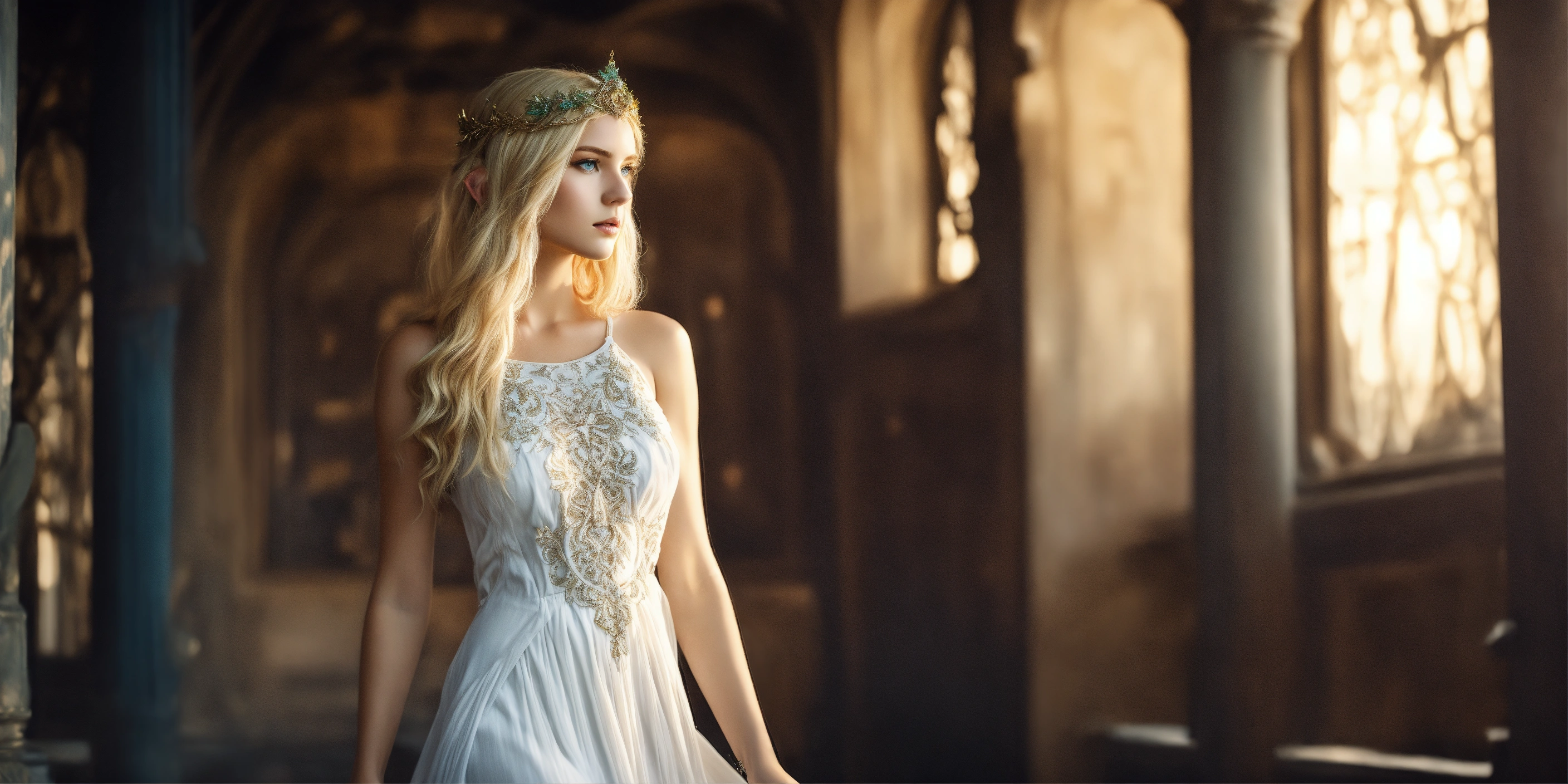Lexica - Beautiful elf woman with blond hair and blue eyes wearing ...