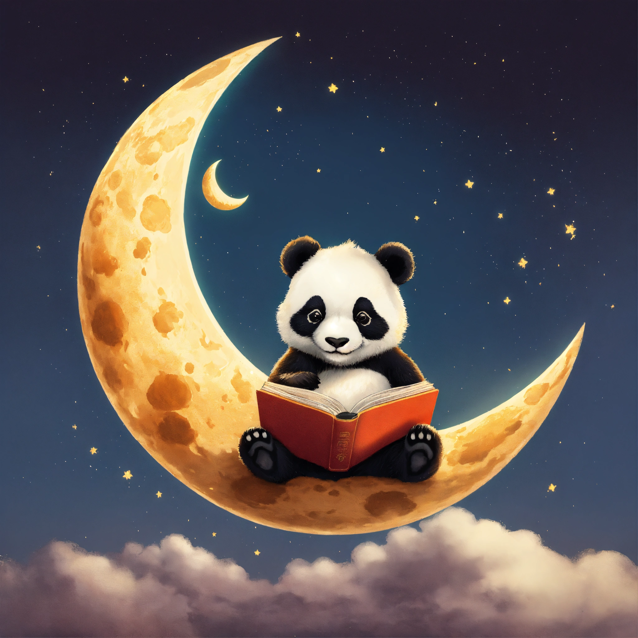 Lexica - A minuscule panda sitting on top of the moon under a cloudy ...