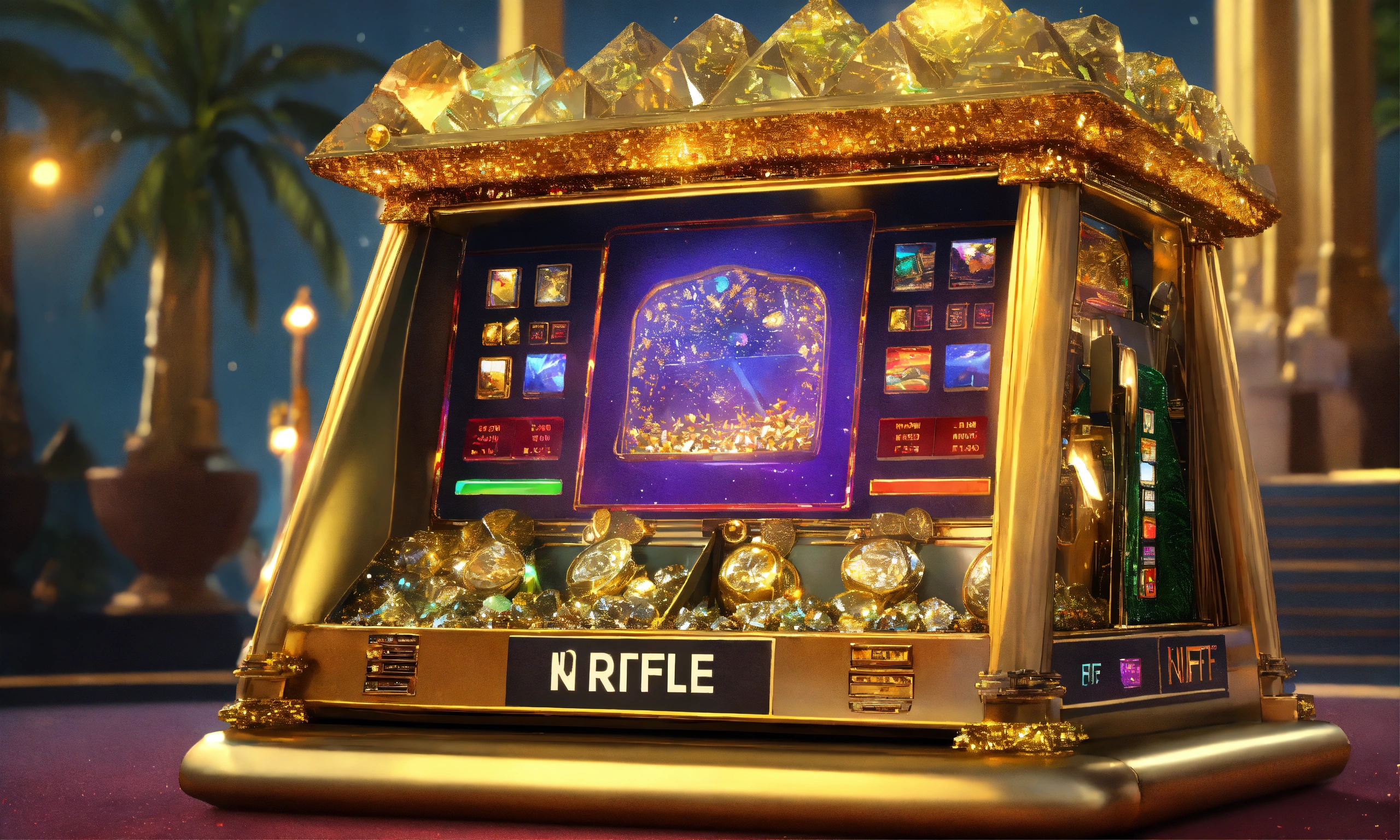 Lexica - Raffle Machine, Dashboard , with treasures on it gold crystals ...