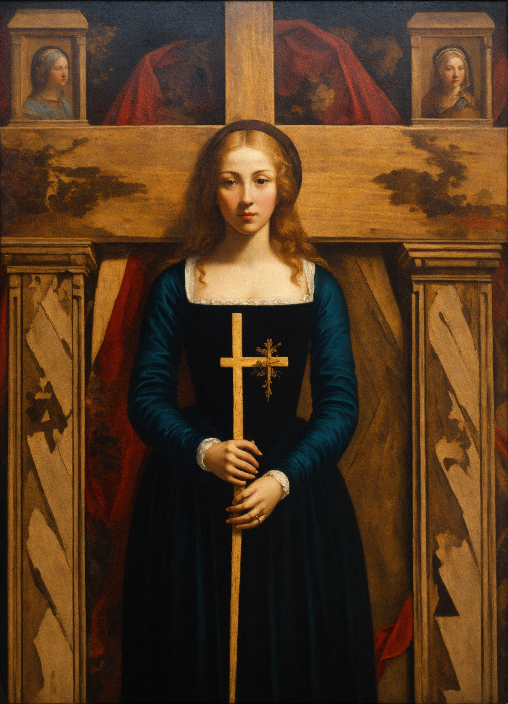 Lexica - Renaissance oil painting of a woman facing a wooden cross