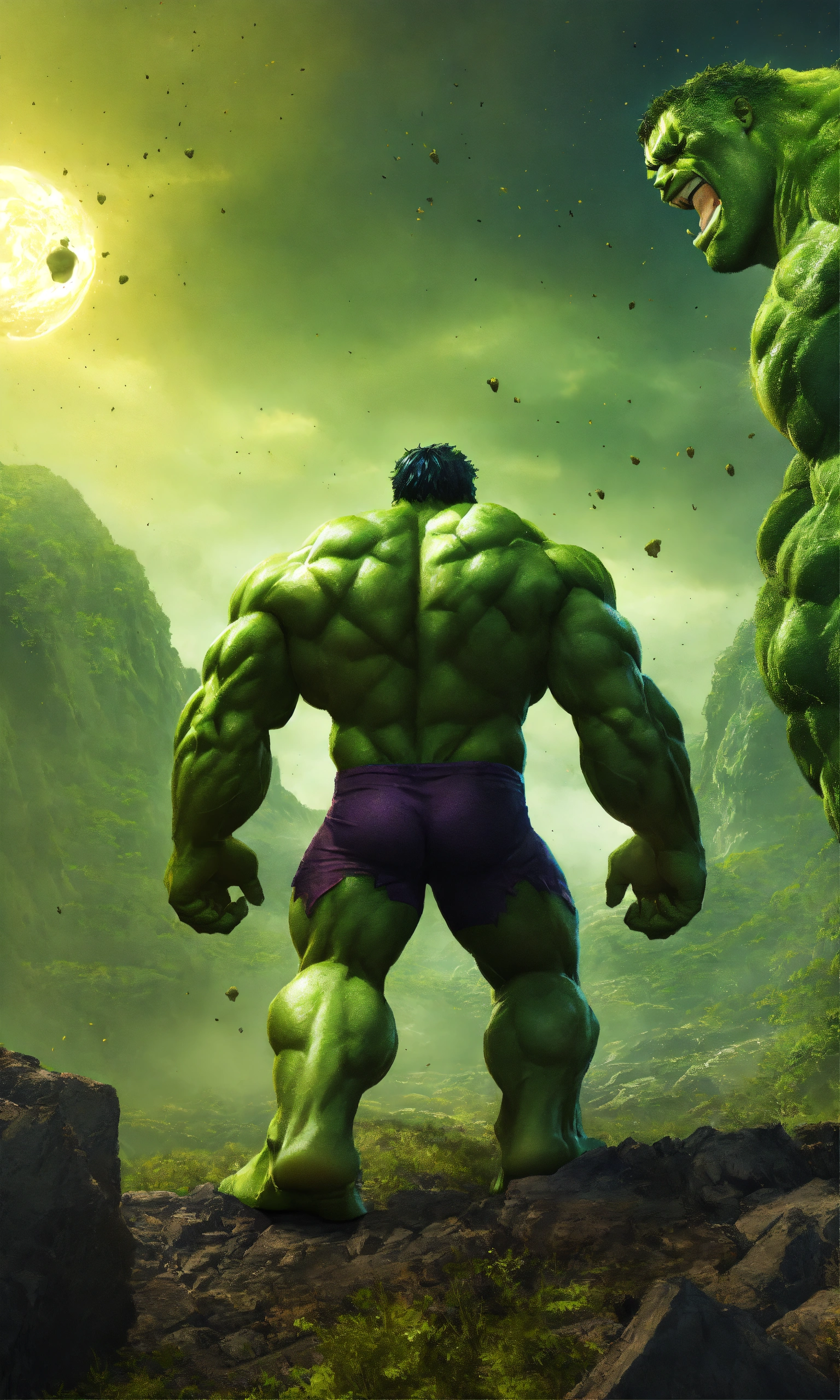 Lexica - Hulk meets two more Hulk in the multiverse, nature background ...