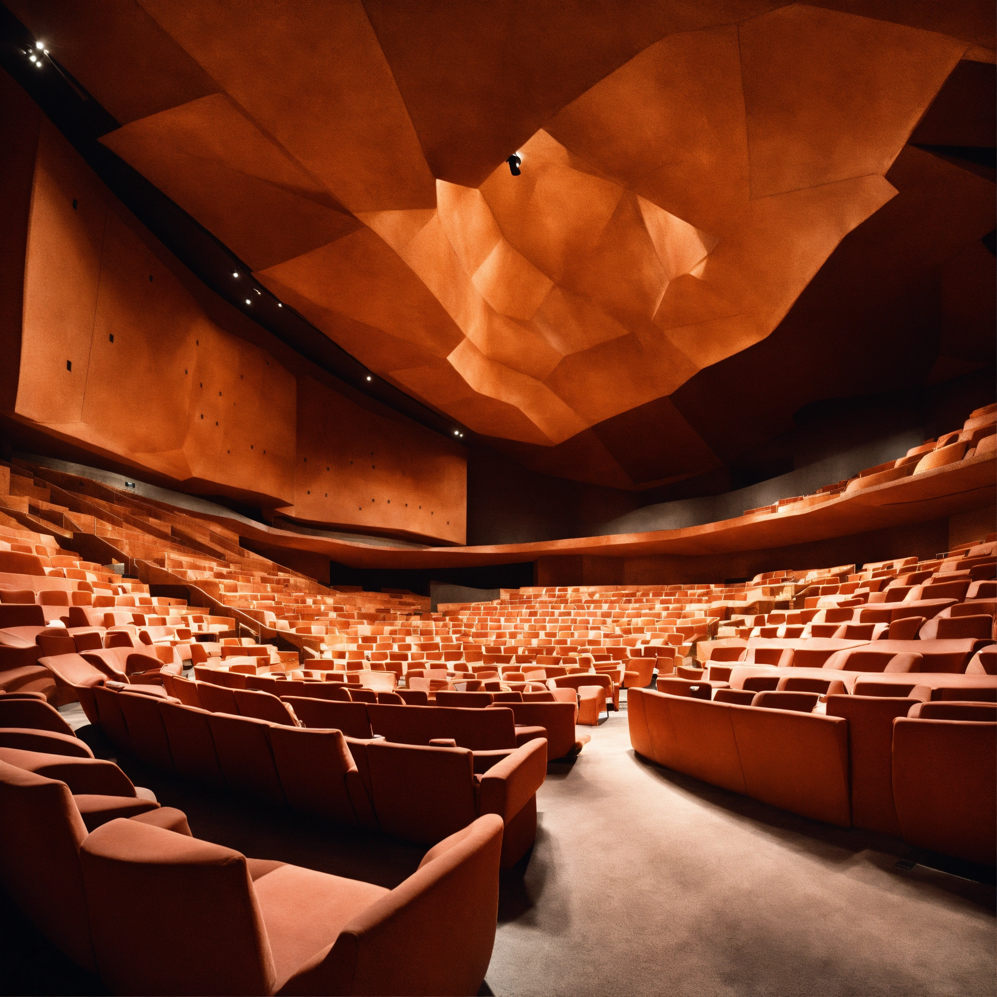 Lexica - Thom Mayne brutalis interior theater in the desert made of chukum.