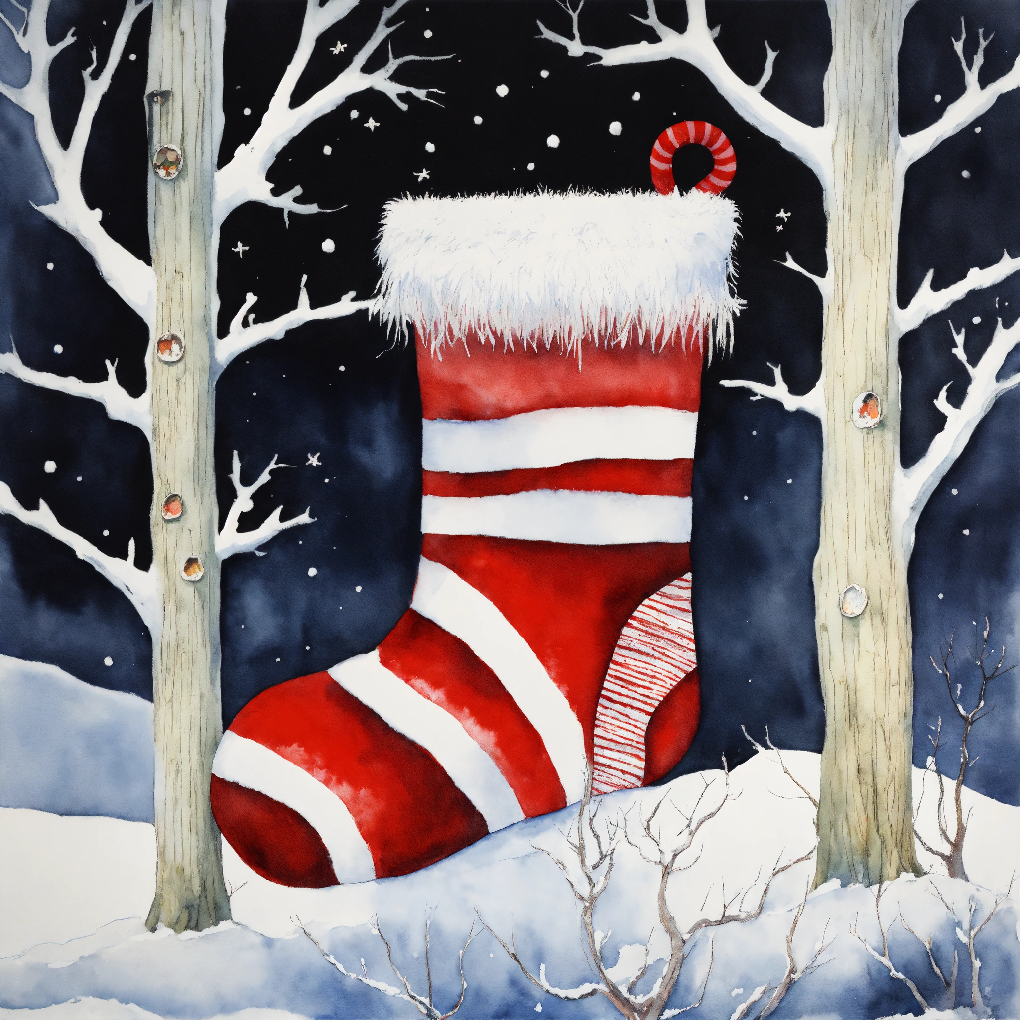 Lexica - Watercolor artwork showcasing Christmas stocking extremely ...