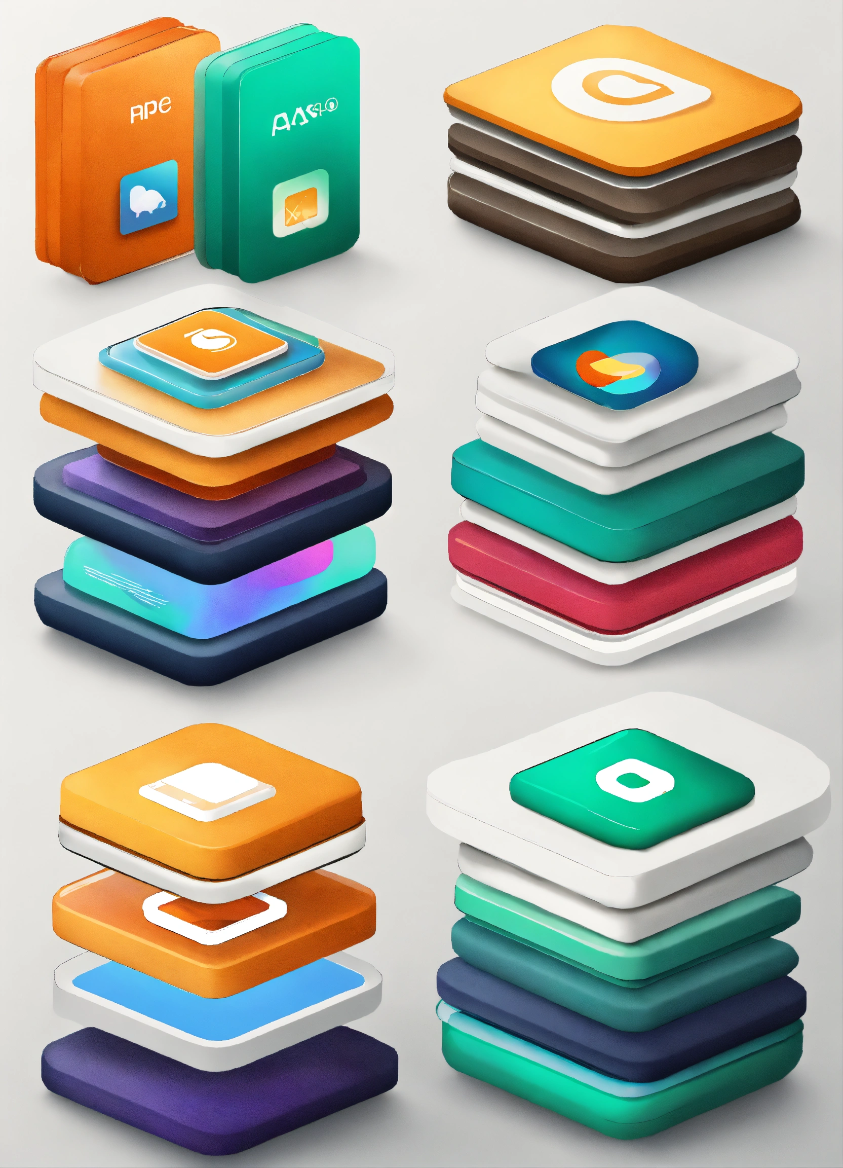Lexica - Mobile app icons pile, stack, 2 dimensions, illustration ...