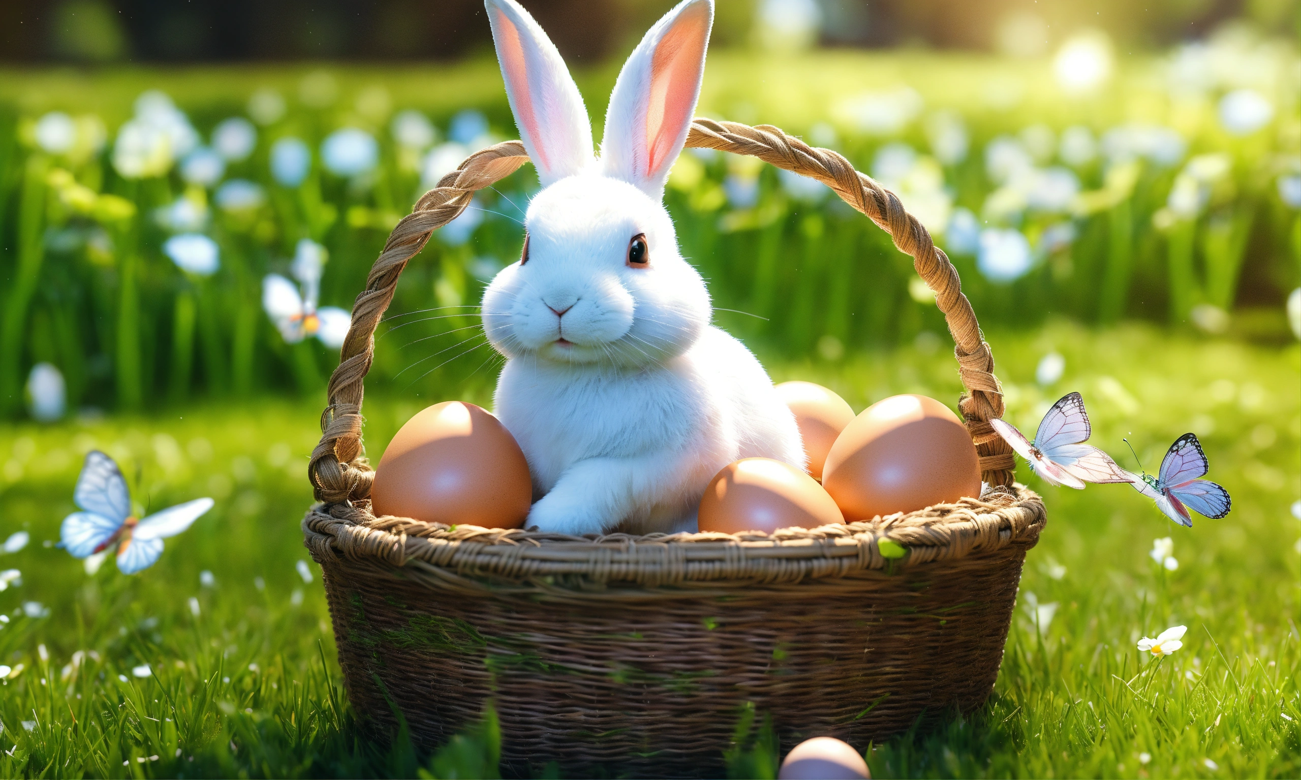 Lexica - White rabbit sitting on spring green fresh grass lawn with ...