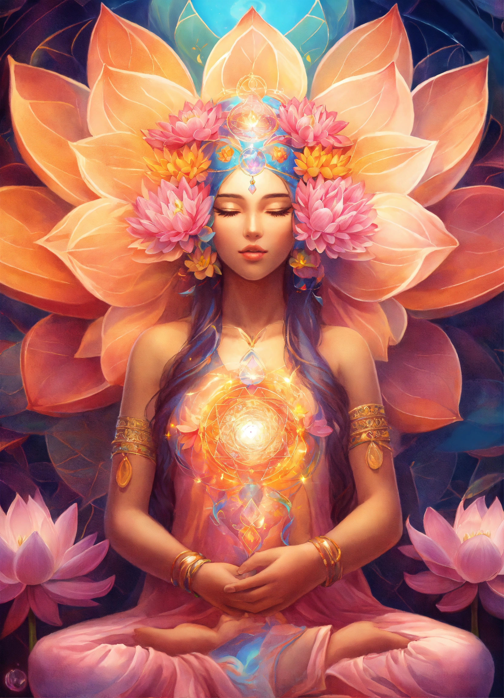 Lexica - Flora goddess of lotus flowers, multi cultural beautiful, arms ...