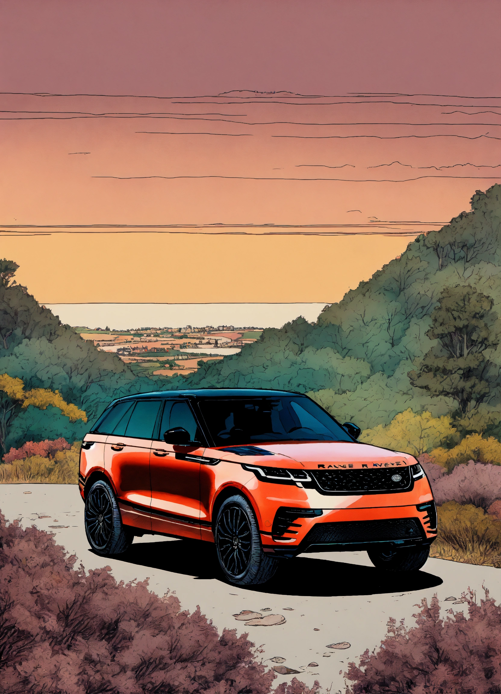 Lexica - Detailed pen and ink illustration of Range Rover Velar 2022 ...