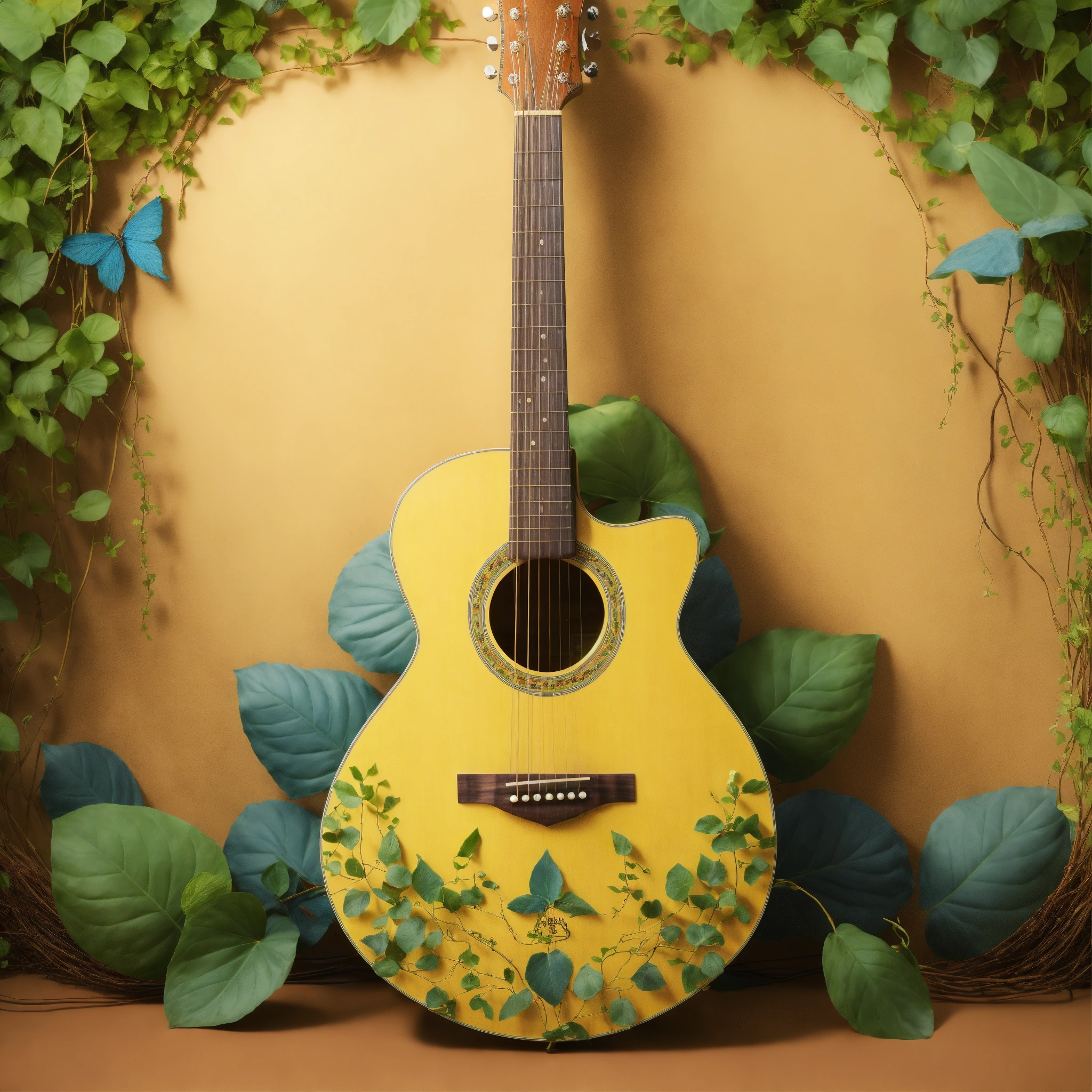 Lexica - A guitar meditating being zen with green vines with green ...