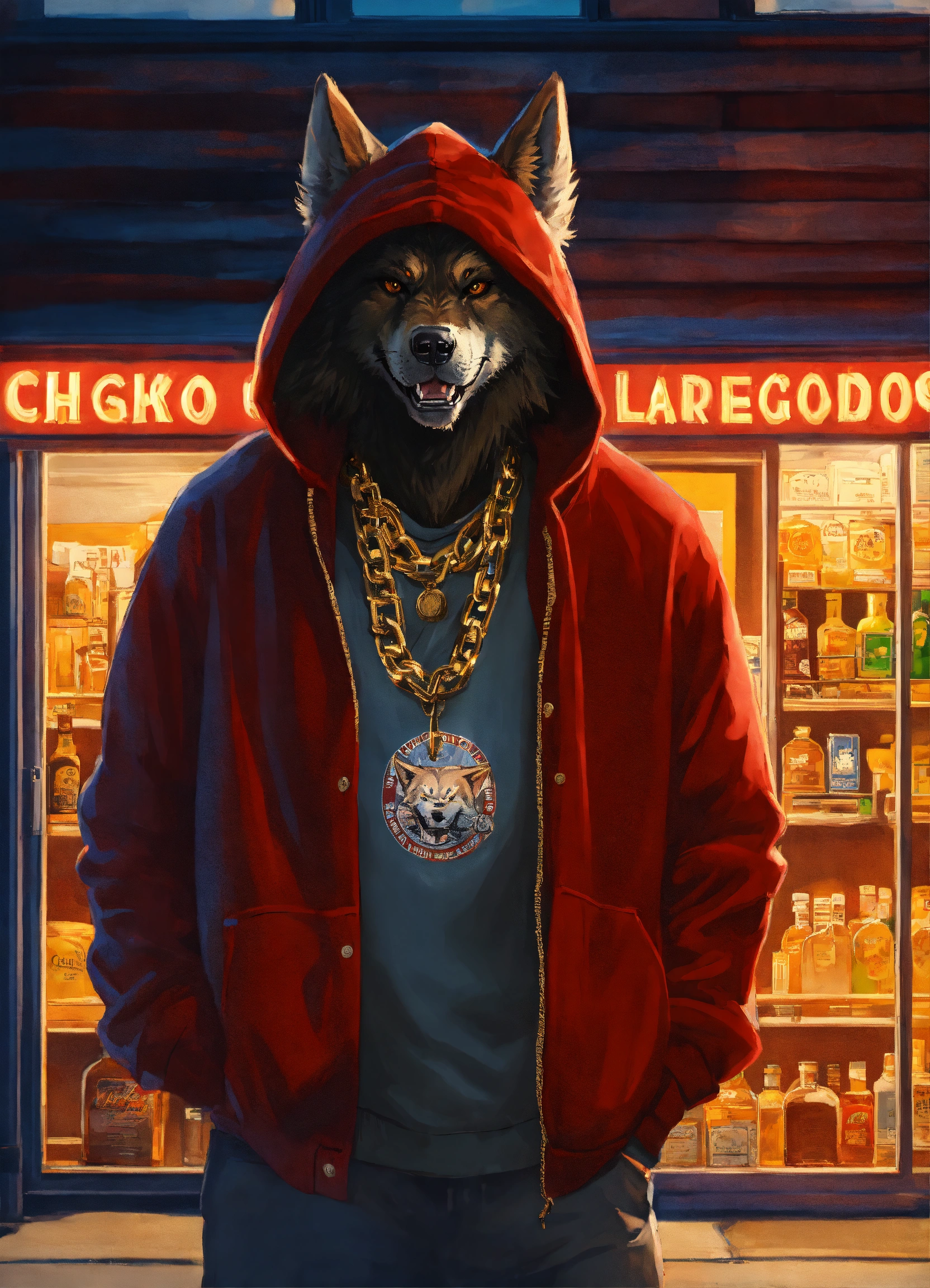 Lexica - Werewolf wearing hoodies and baseball cap ,gold chain ...