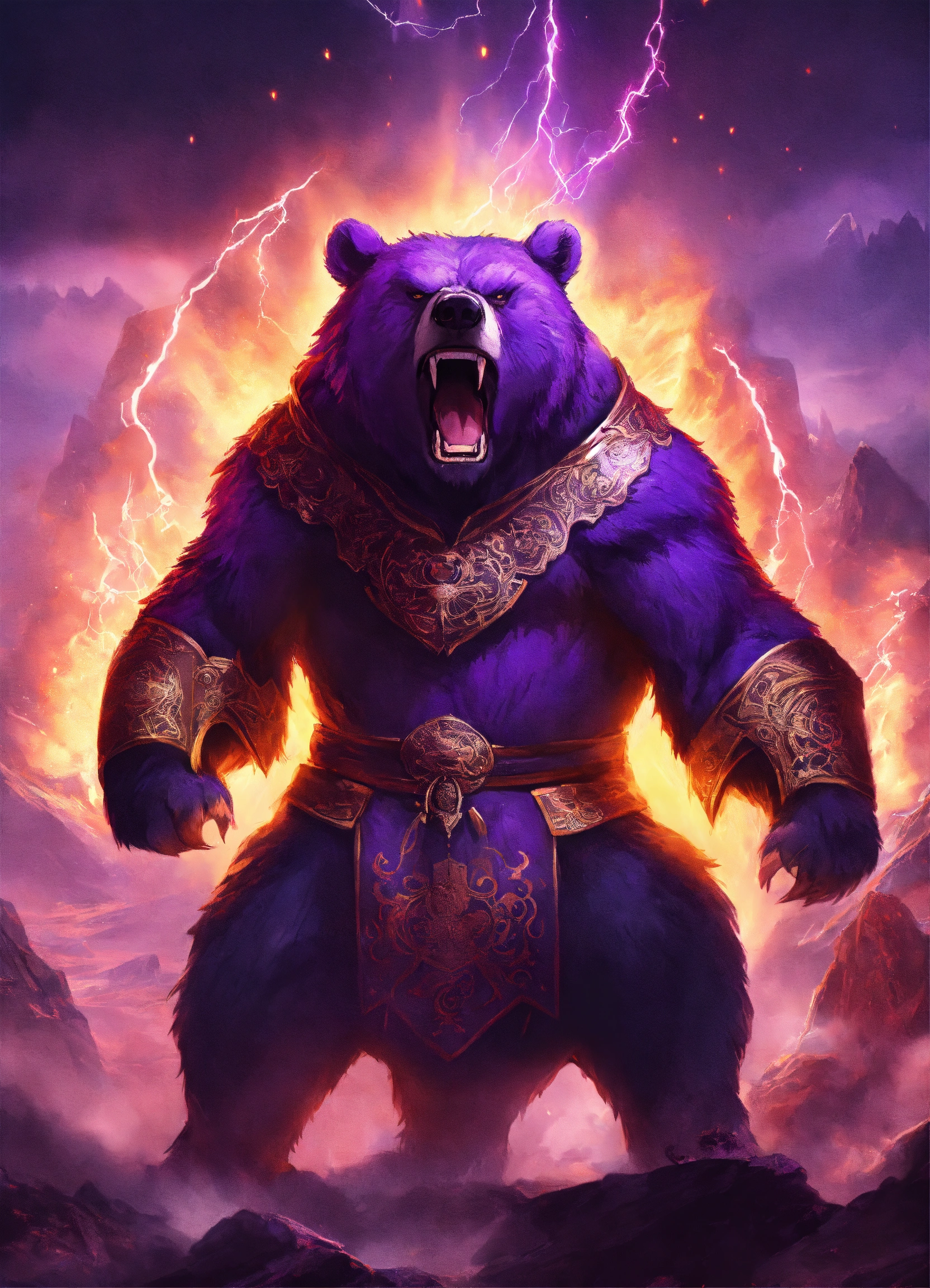 Lexica - Angry ancient bear, empire, rage, roaring, purple kingdom war ...