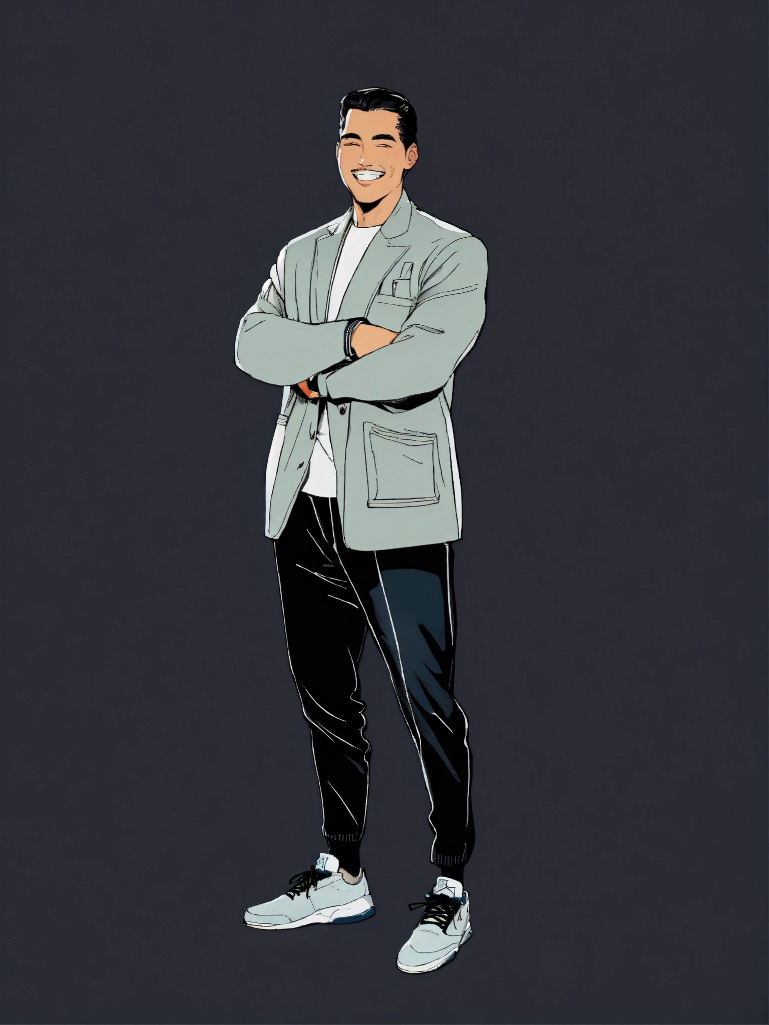 Lexica - A clean rounded face CEO standing and smiling wearing black ...