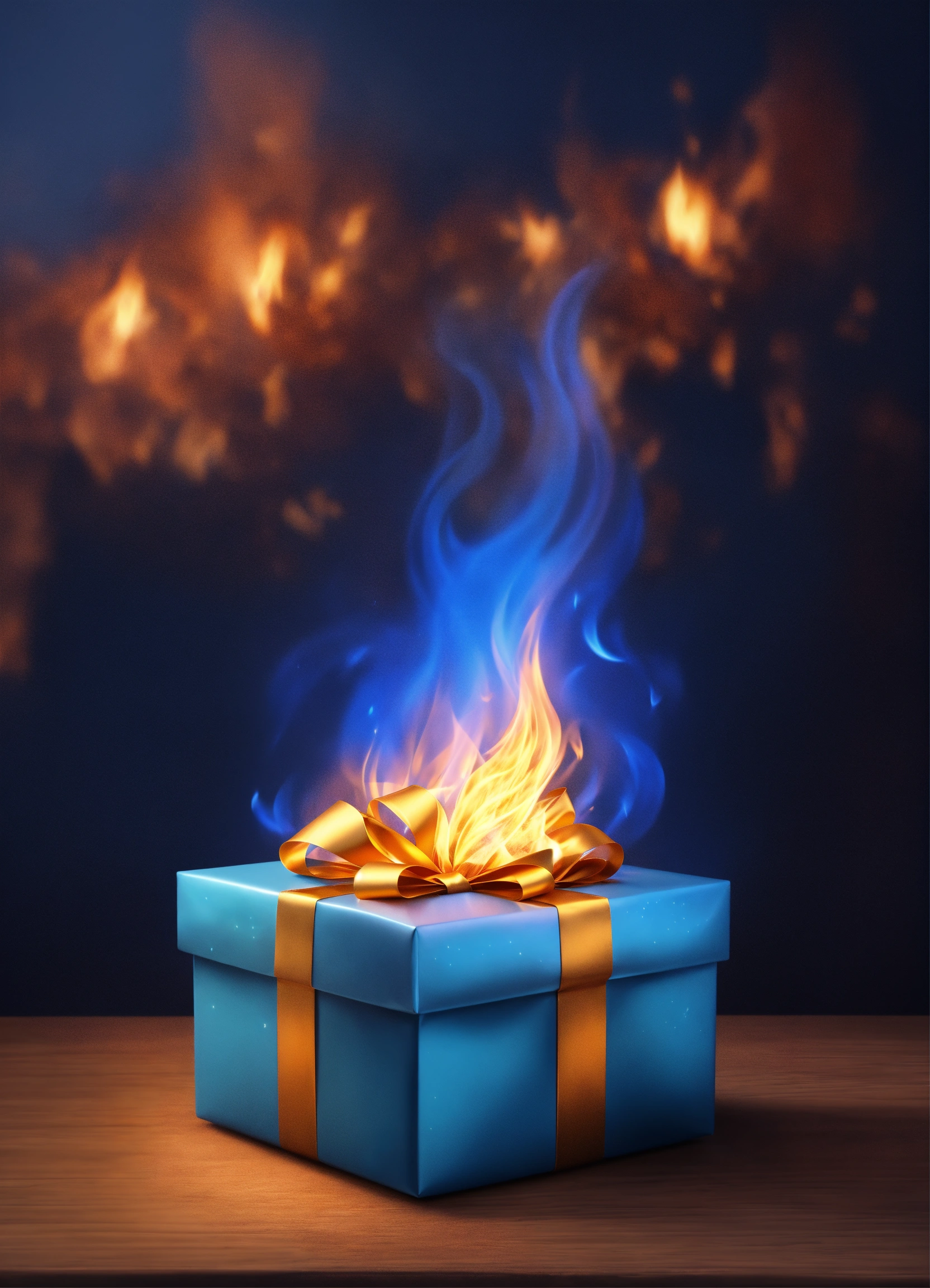 Lexica - Blue Gift with fire realistic