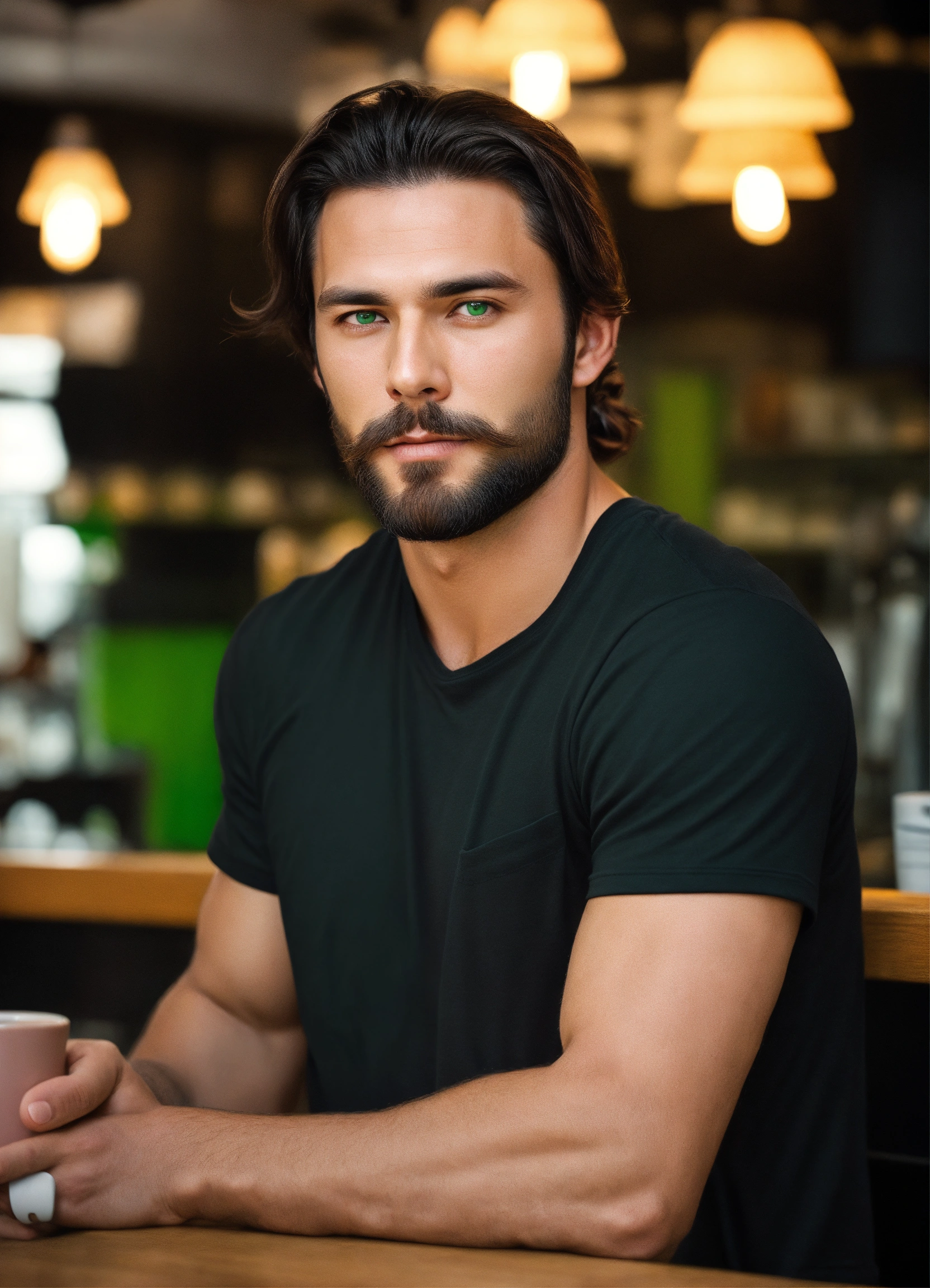 Lexica - A handsome brutal man with shoulder-length dark hair in a ...