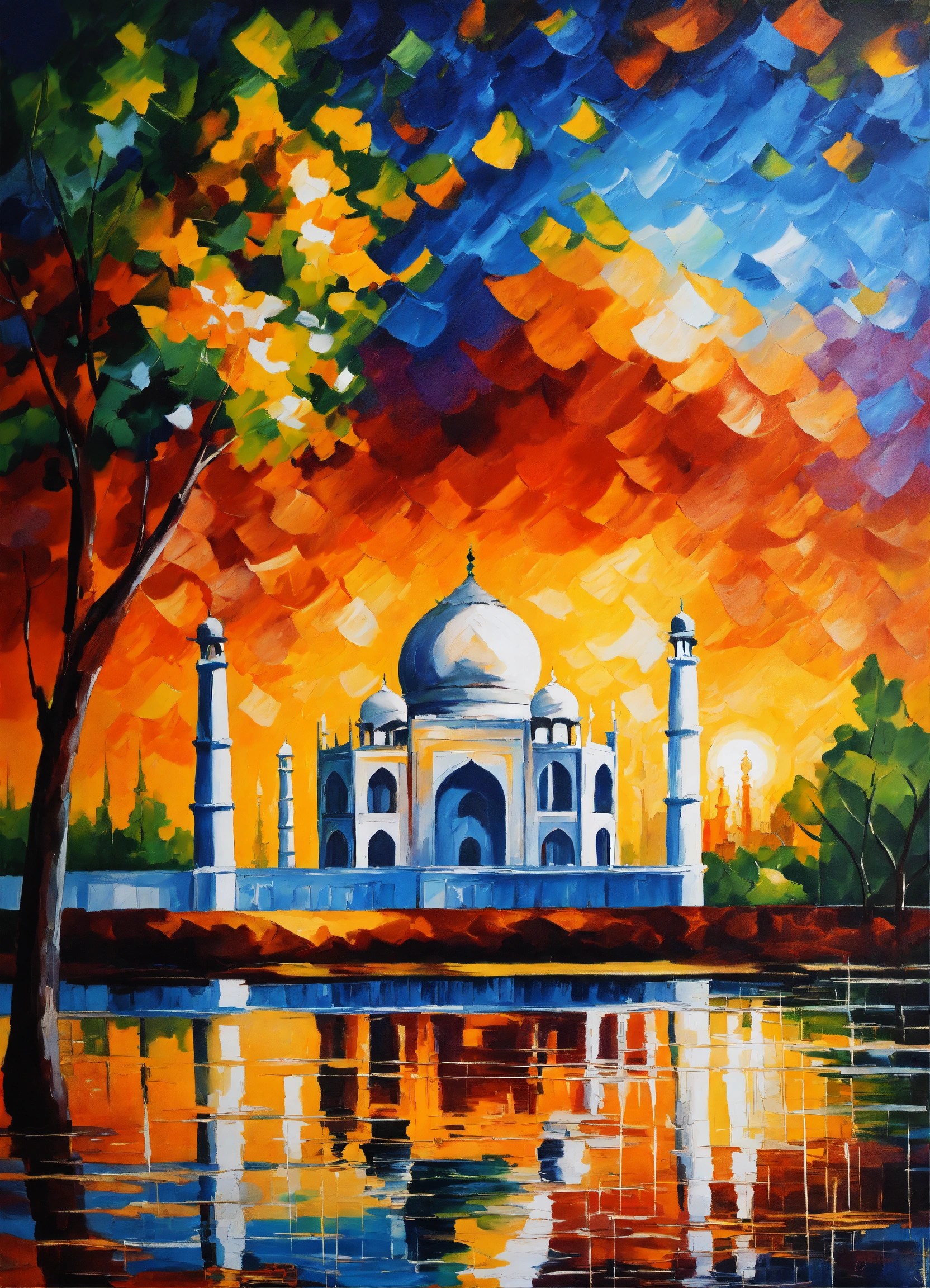 Lexica - Acrylic paint in the style of Leonid Afremov, Taj Mahal, India