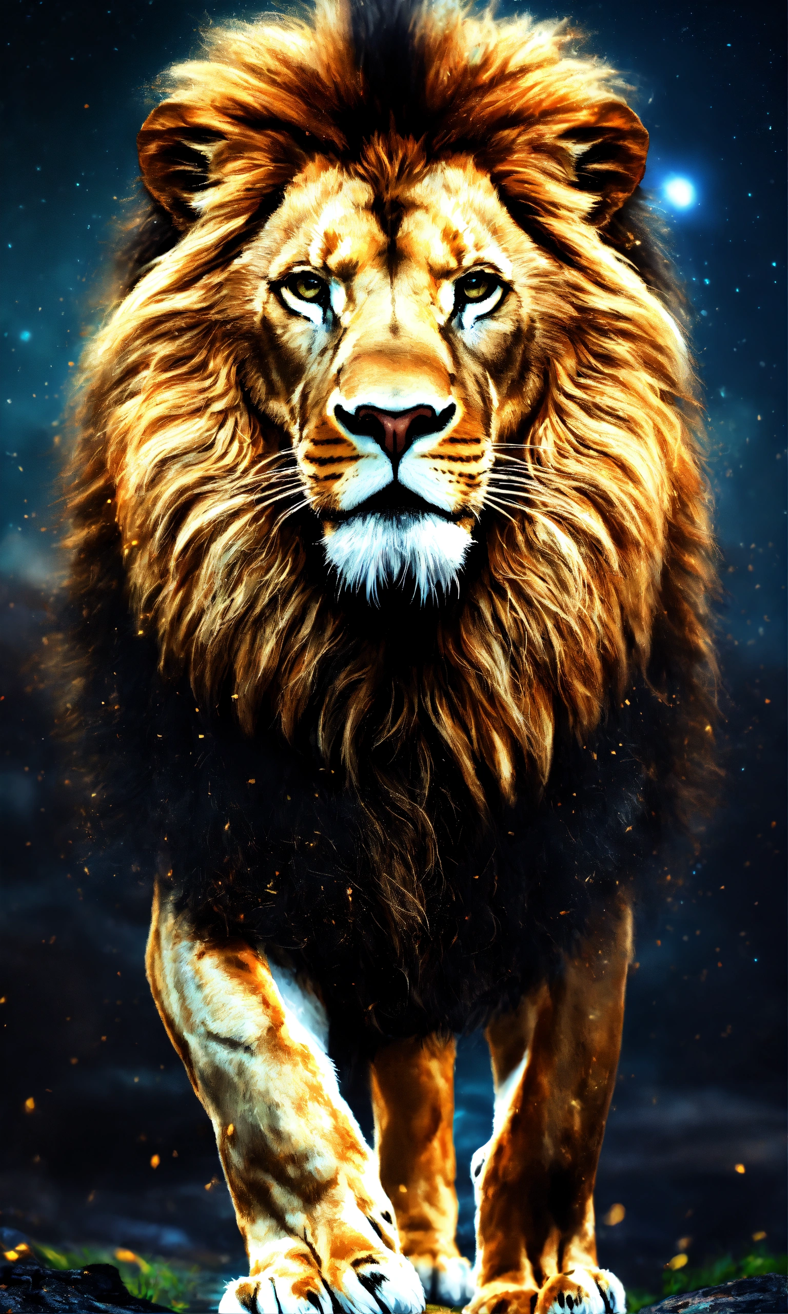 Lexica - A strong lion on two legs, full body, facing camera, astrology ...