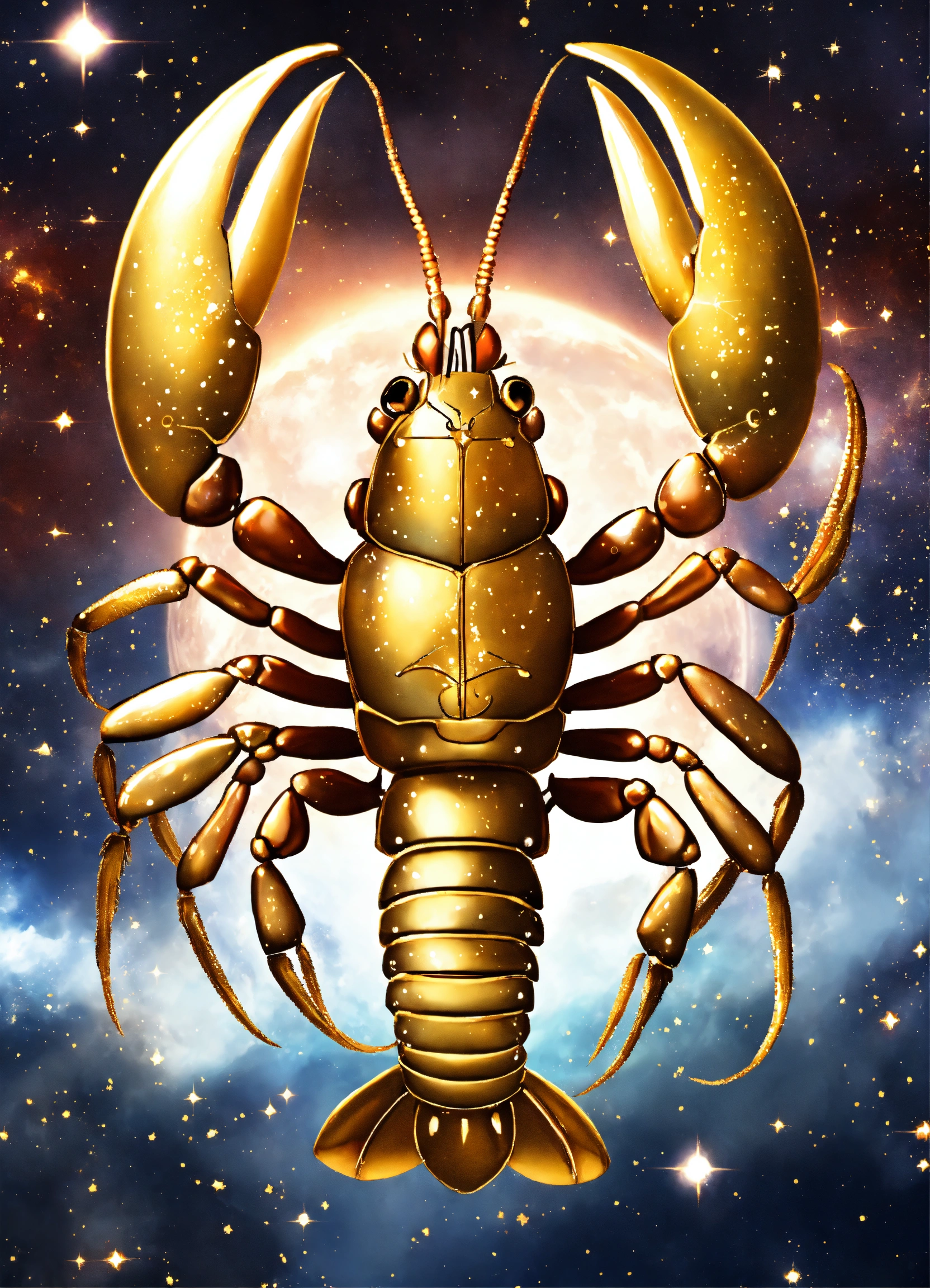 Lexica Gold and white lobster, zodiac sign, white, gold, universe