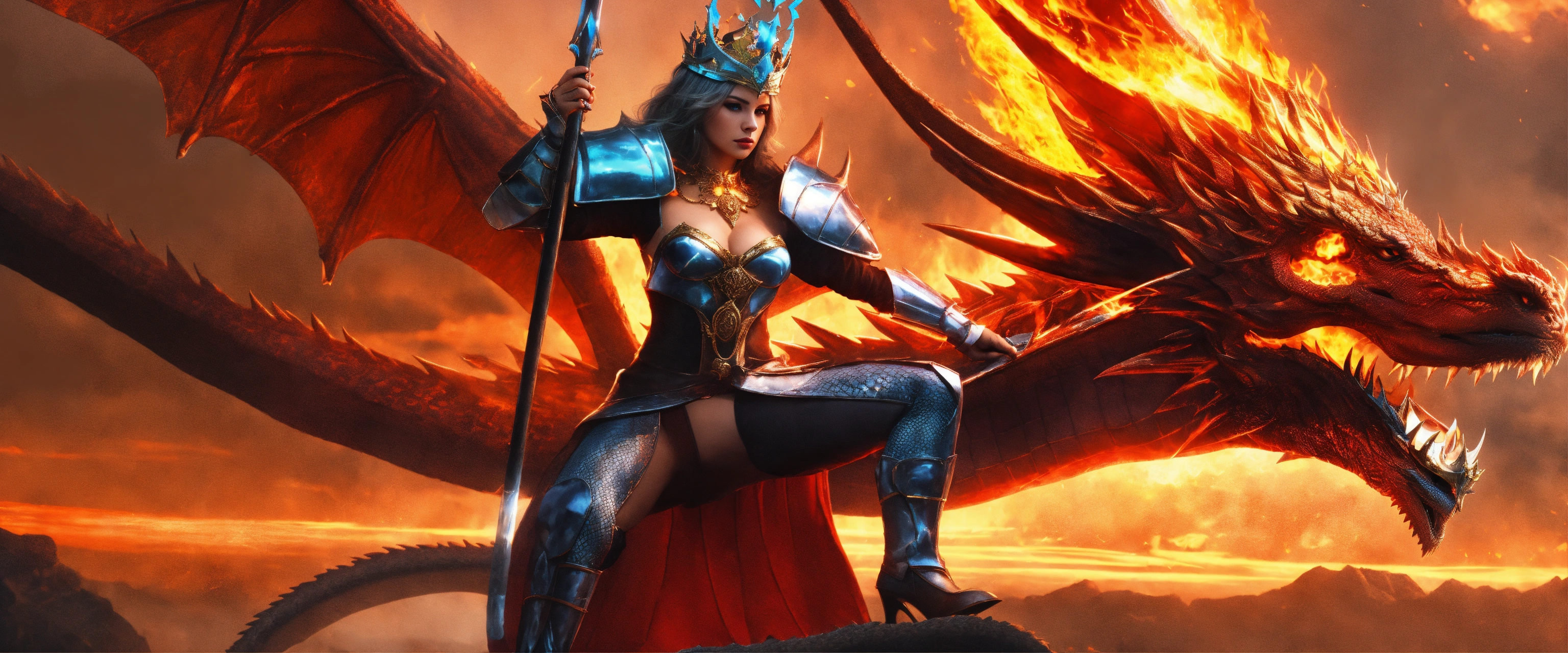 Lexica - Queen with fire crown on a dragon cyber