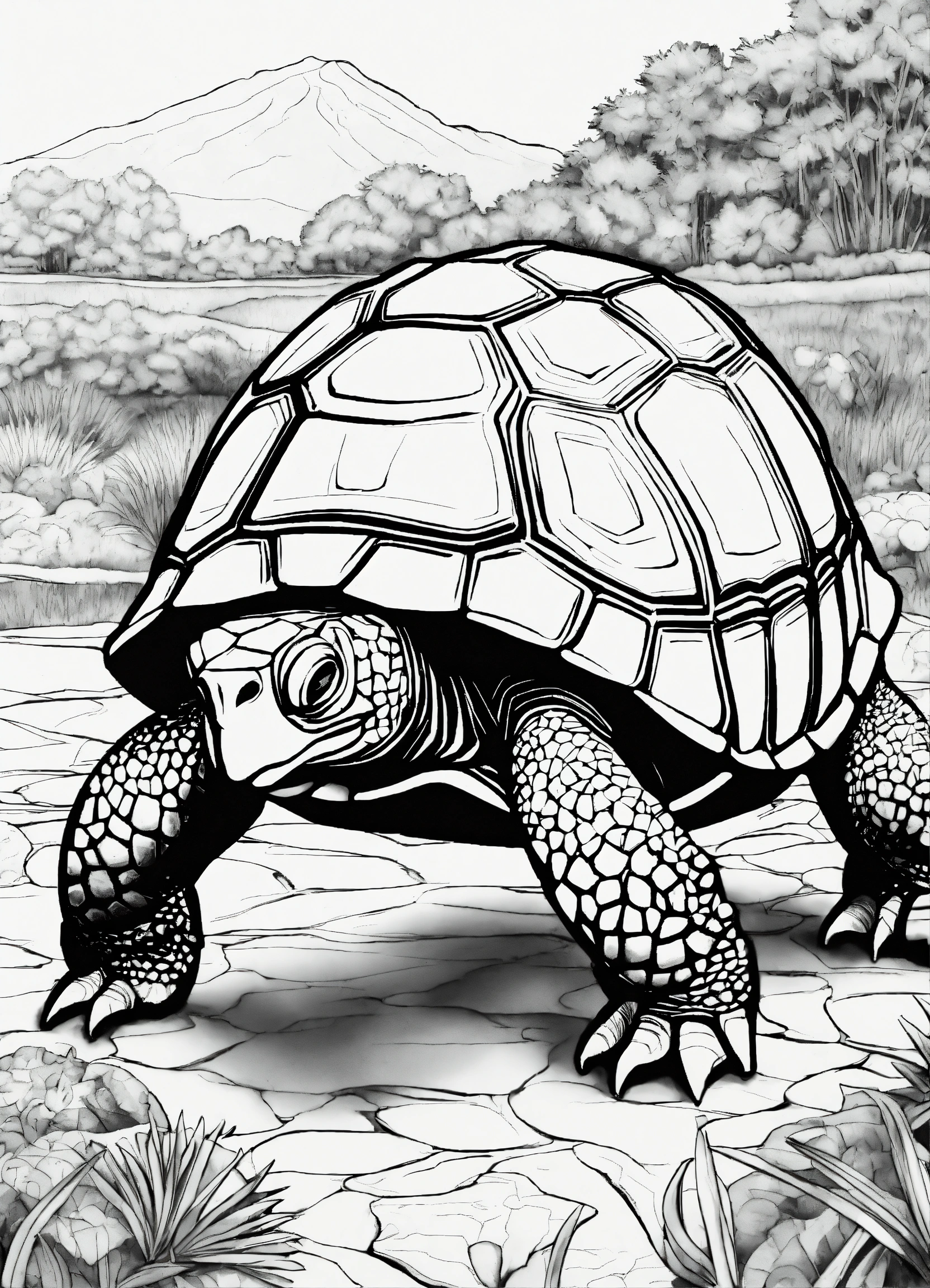 Lexica - Tortoise black and white drawing for a coloring page, white ...