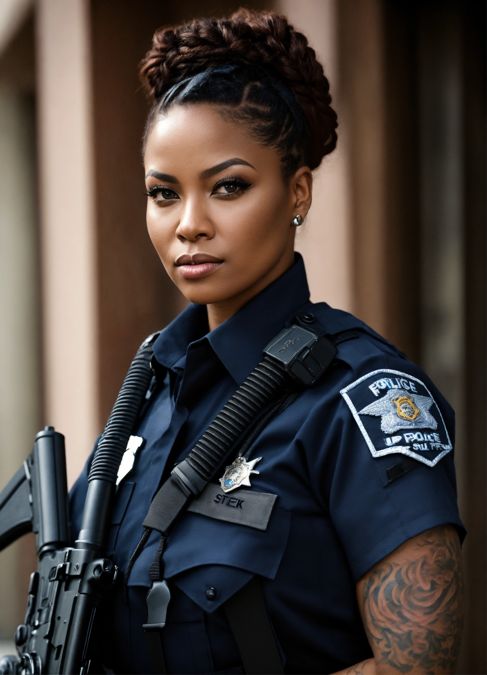 Lexica - Strikingly beautiful African American female police officer ...