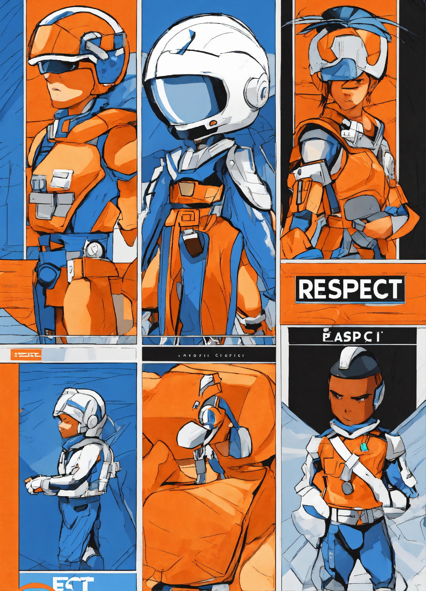 Lexica - Respect cartoon style, color blue-white, orange, black