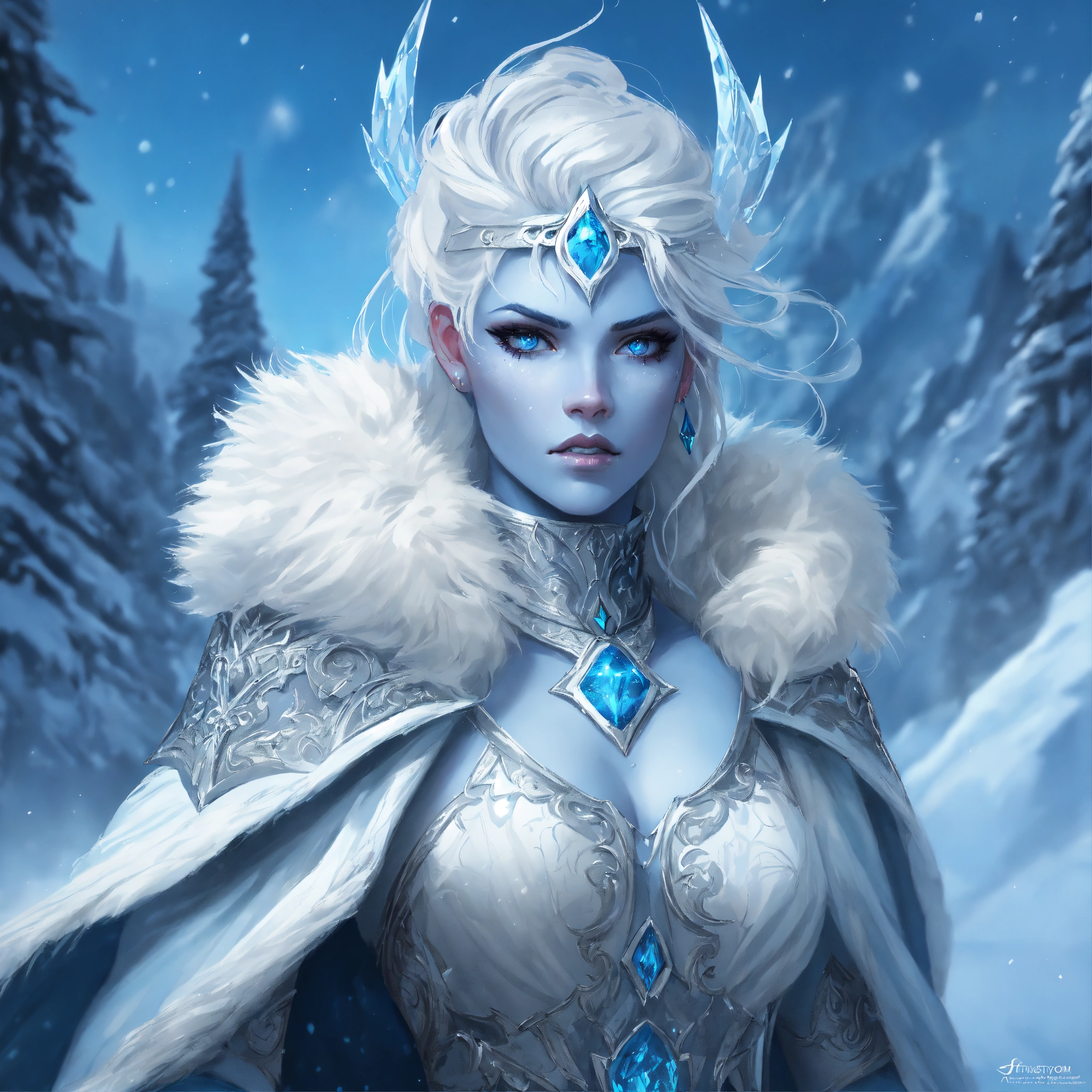 Lexica - Ultra Realistic Illustration Fantasy, Ice Genasi, Young Woman 