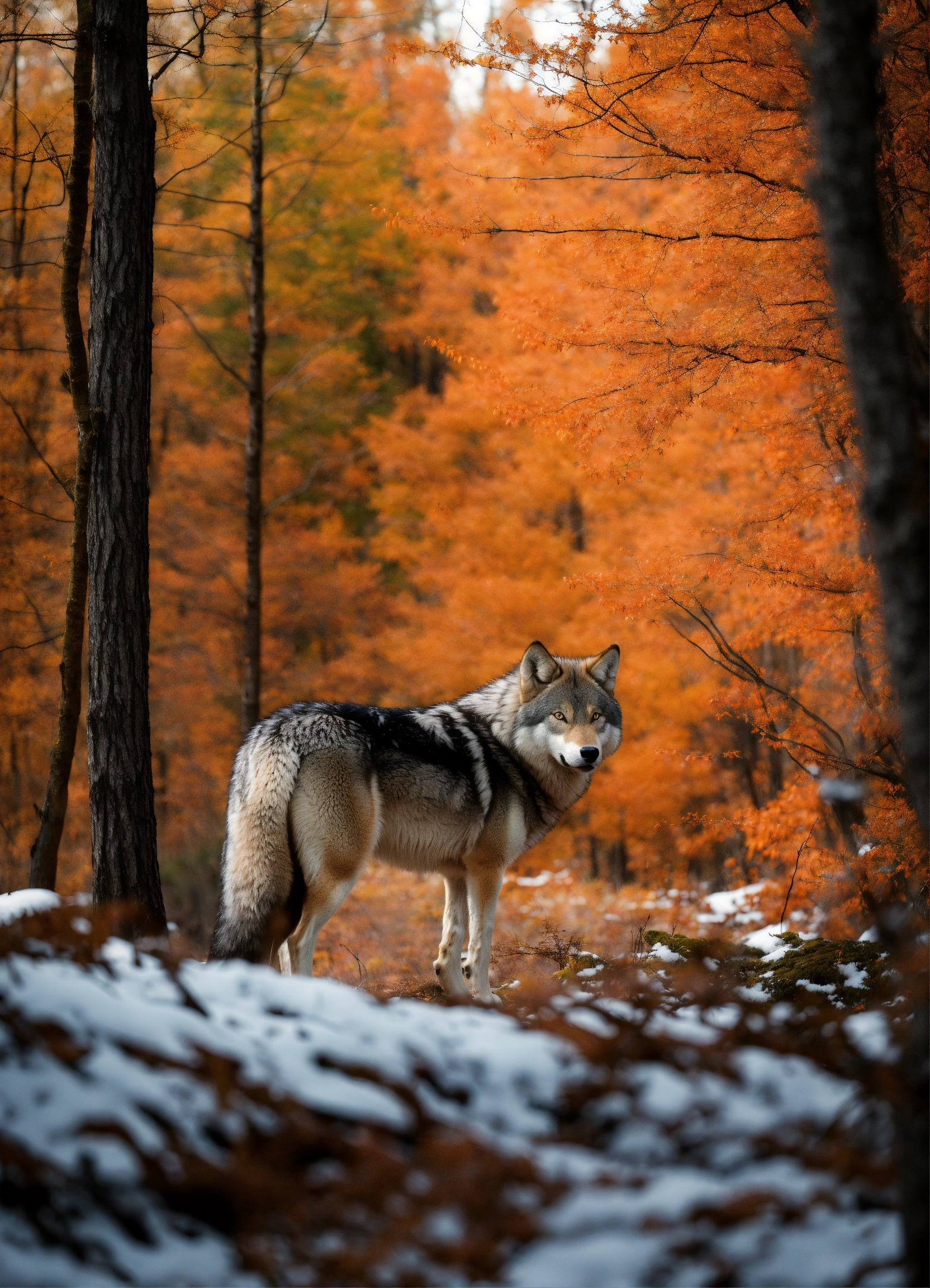 Lexica - Massive, orange fur, wolf, in the woods