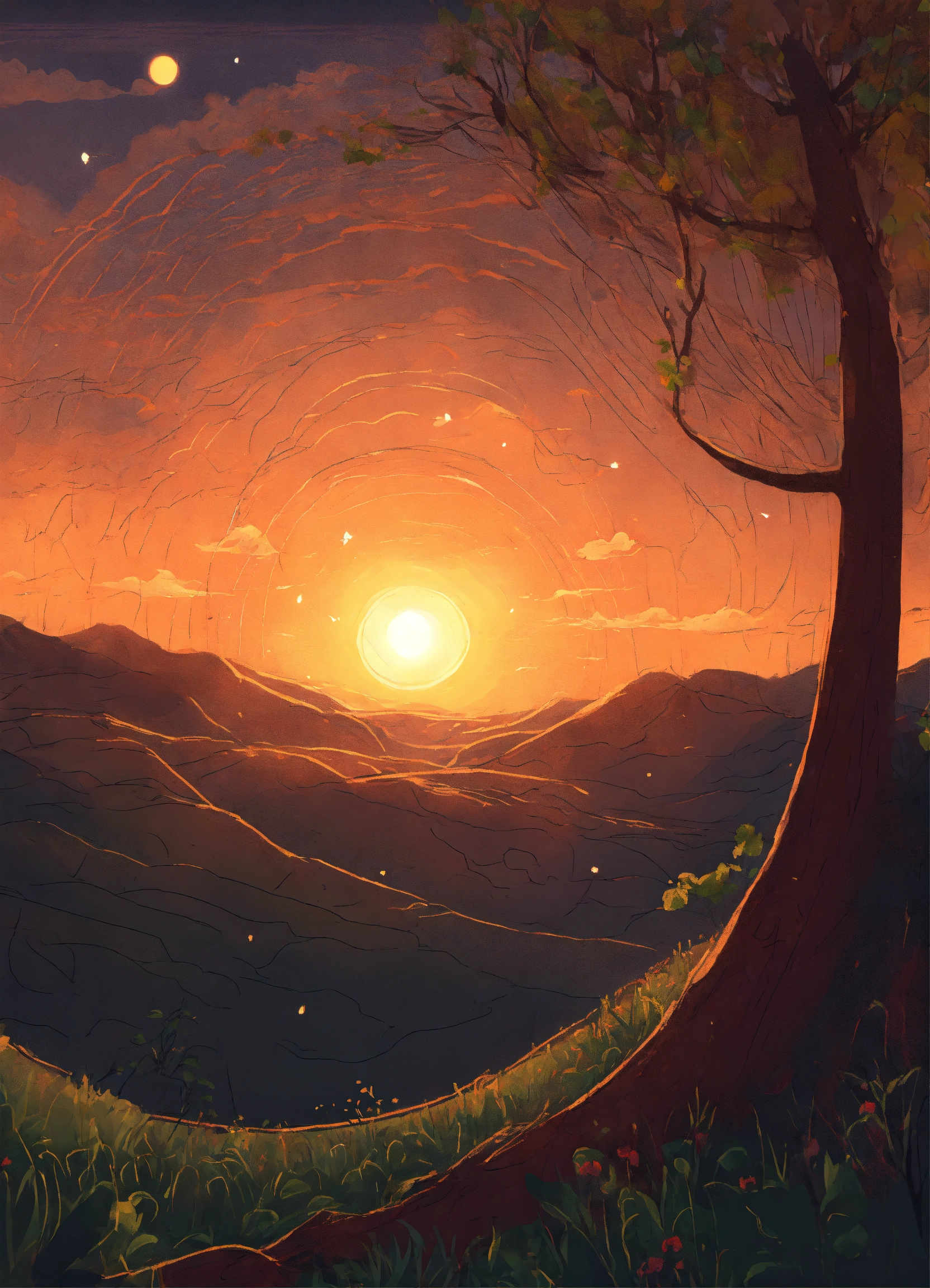 Lexica - Simple drawing of sun peaking out from behind the earth's made ...