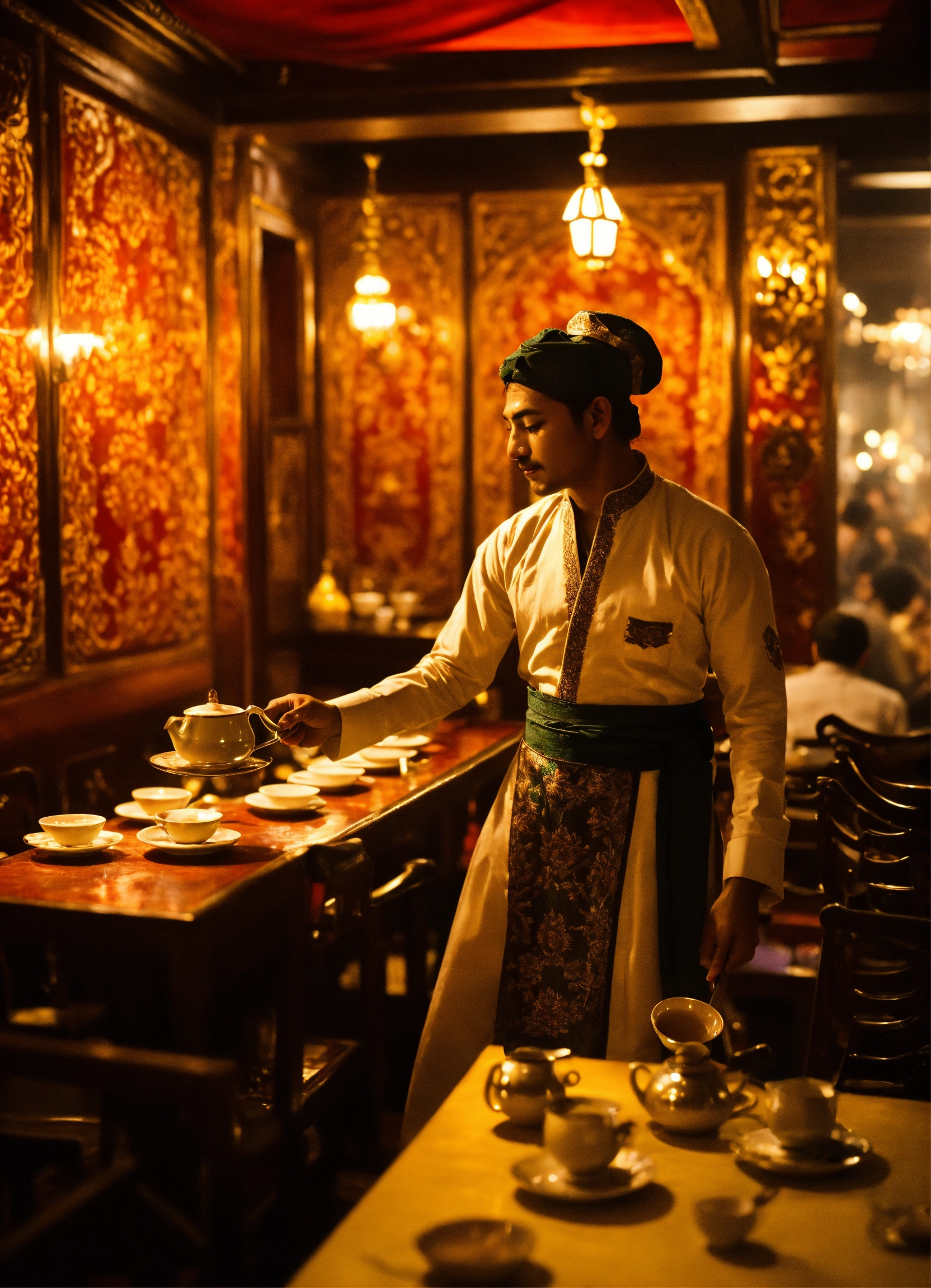 Lexica - Skilled servers pour Chai tea from one cup to another cup in a ...