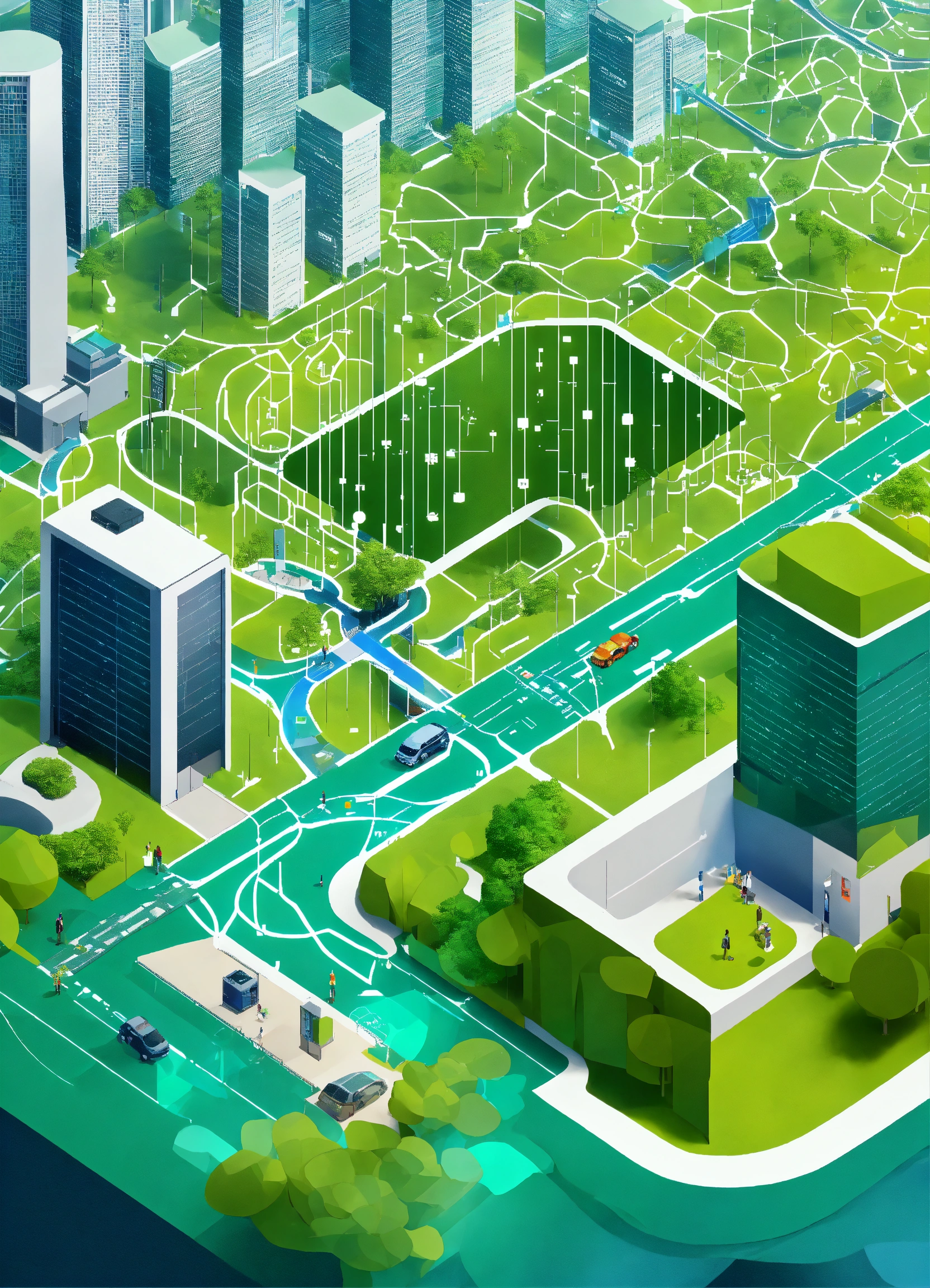 Lexica - An aerial view of a modern city with a mix of green spaces ...