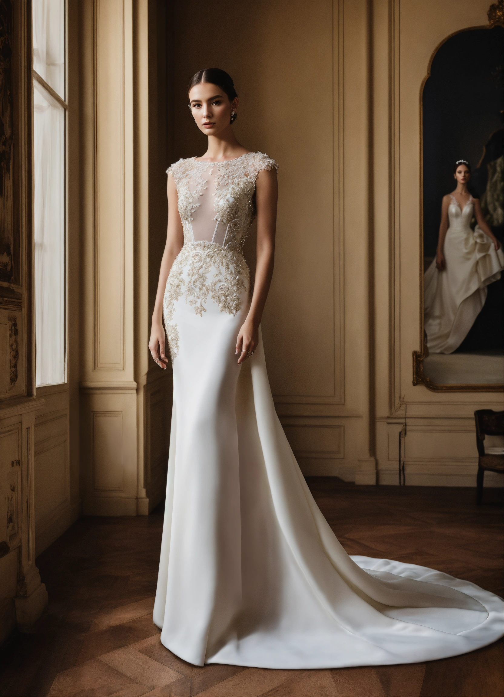 Lexica - Create a realistic photo of a wedding dress , European trend ...