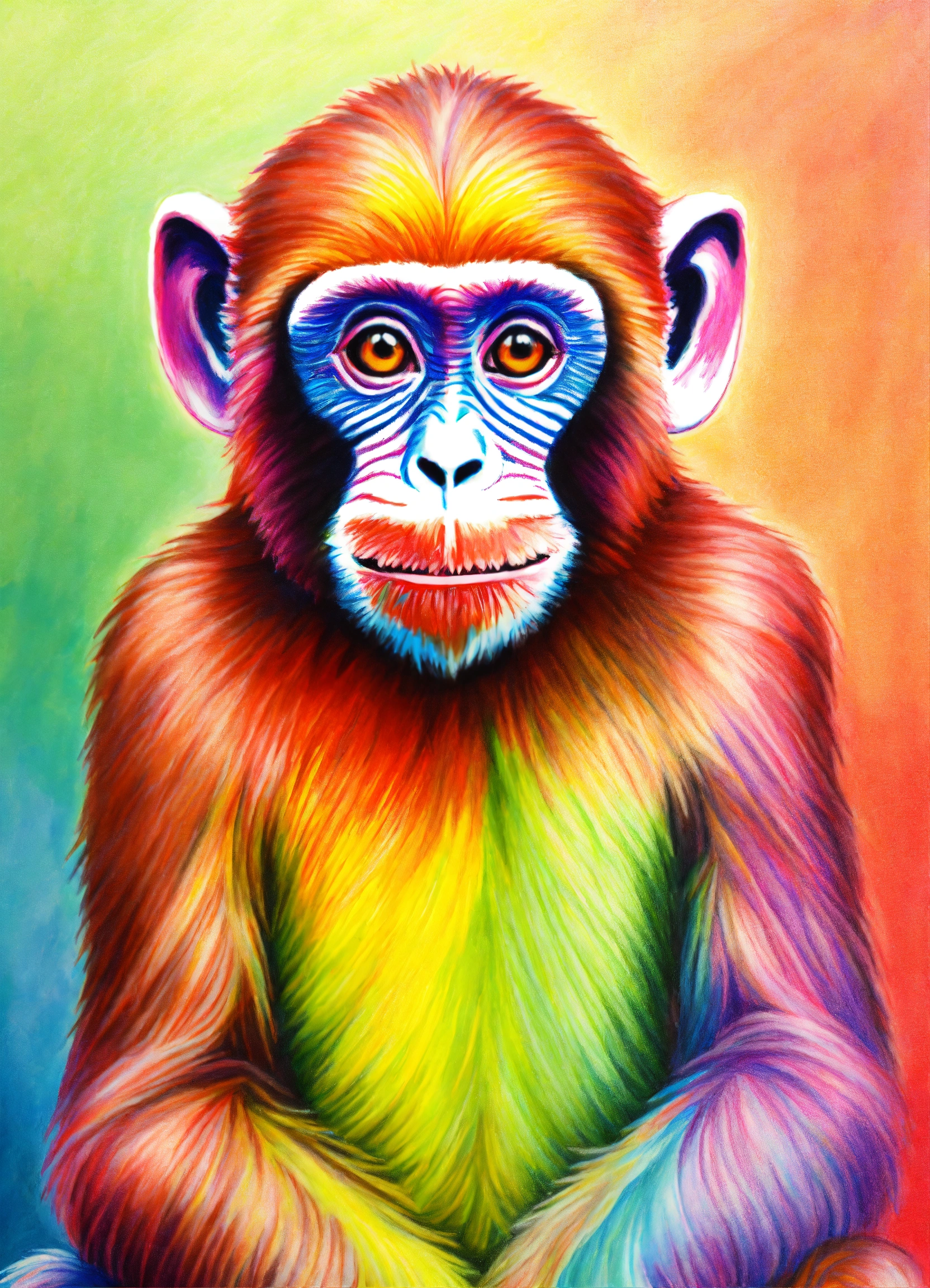 Lexica - Monkey held by rainbow color pencil drawing